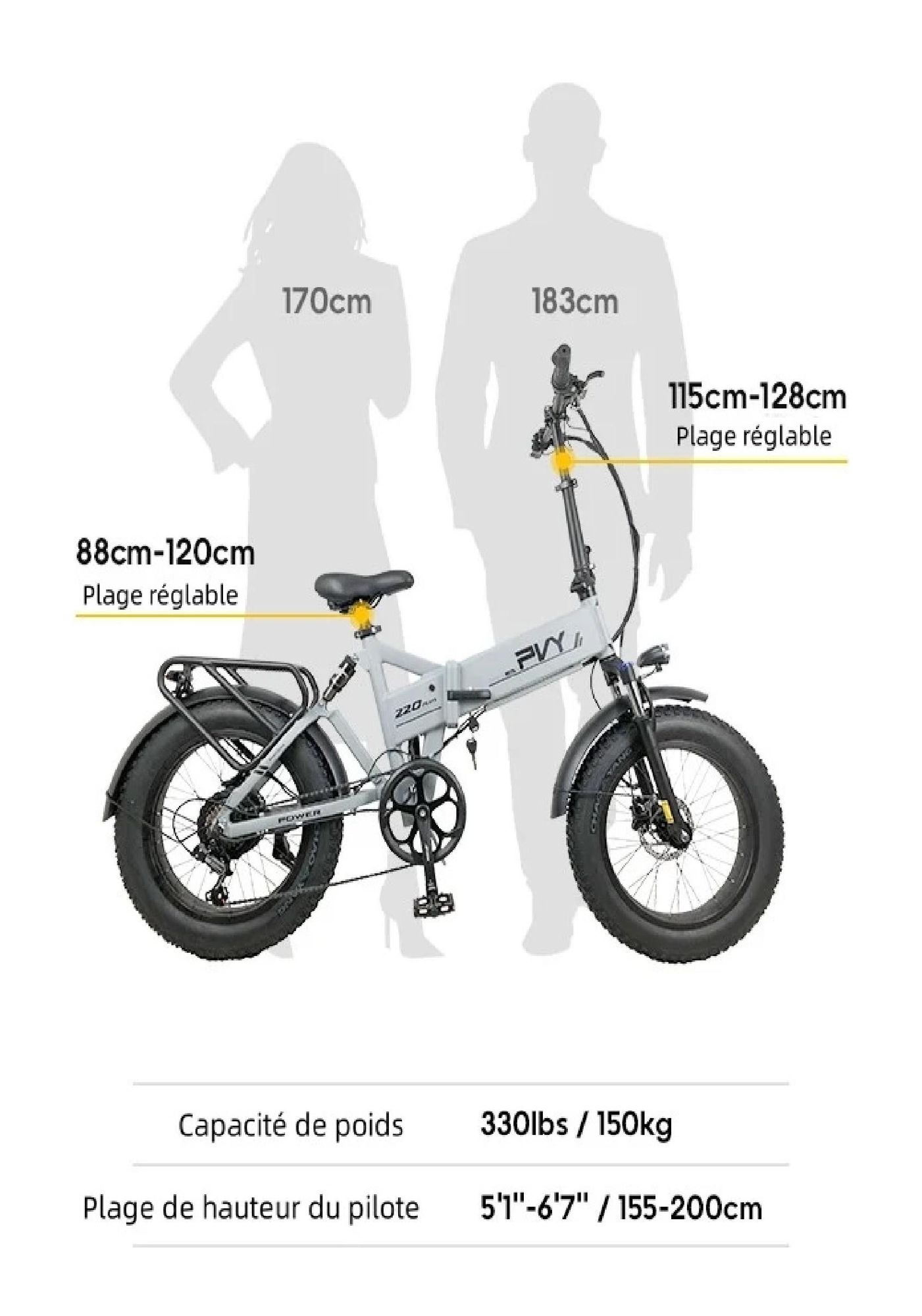 Vélo Électrique PVY Z20 Plus 1000 - Moteur 250W Batterie 48V16.5AH Freins à Disque Hydrauliques Autonomie 120KM - Gris