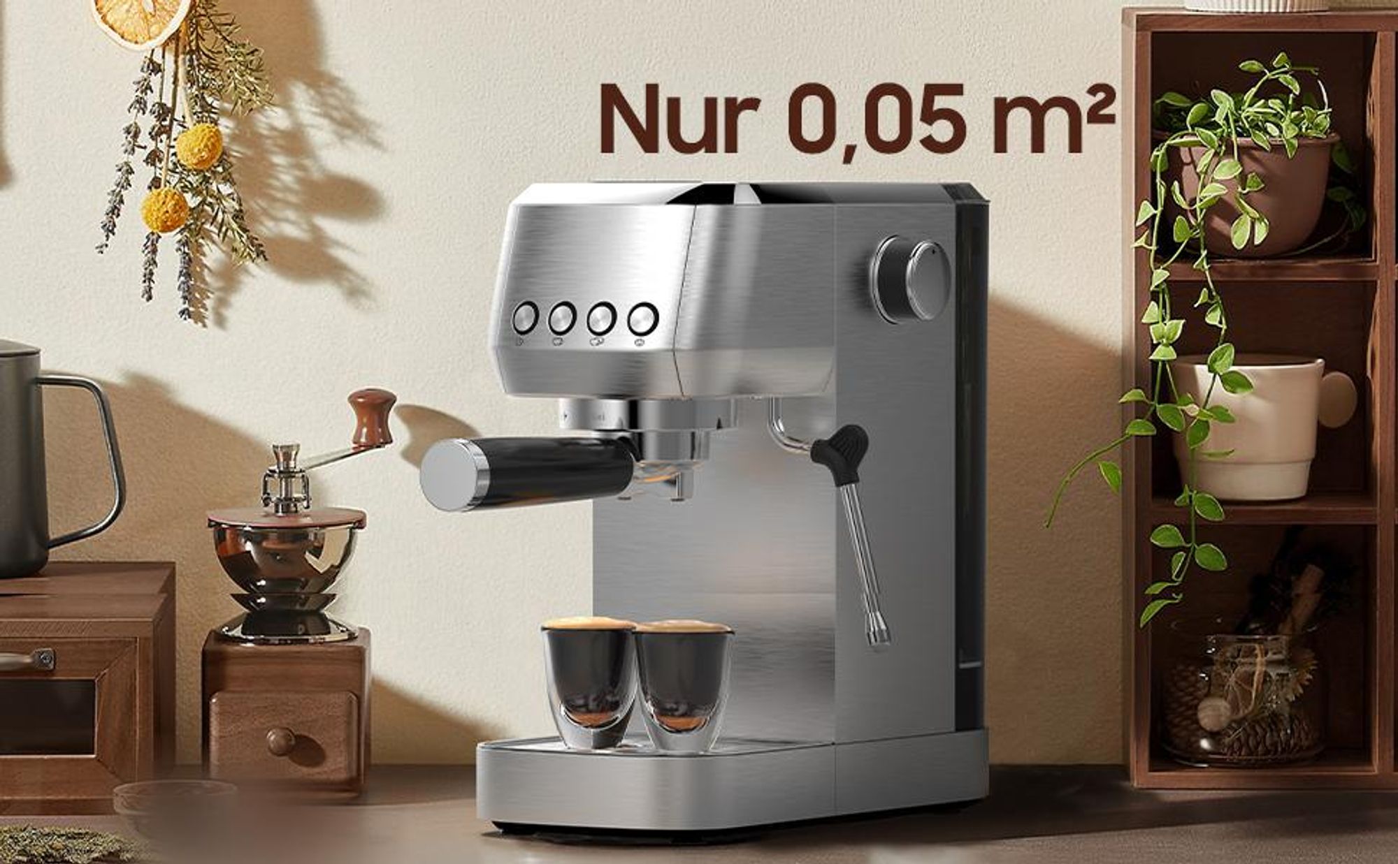 Espressomaschine mit Milchschaumdüse CM1662B 1350W, 20 Bar Espressodruck, Perfetto Compact Portafilter Espresso Machine, Metall