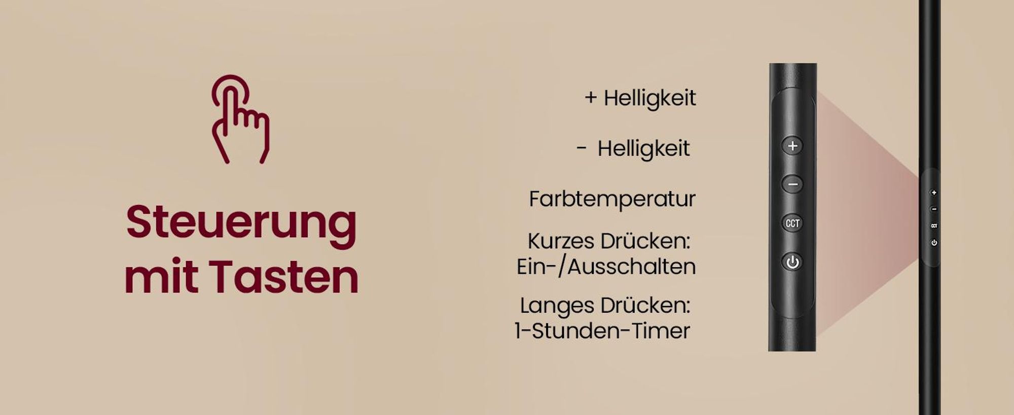 VASAGLE LED Standleuchte höhenverstellbar, Stehlampe mit drehbarem Lampenkopf, Timer, Memory, Schlafzimmer Wohnzimmer, schwarz