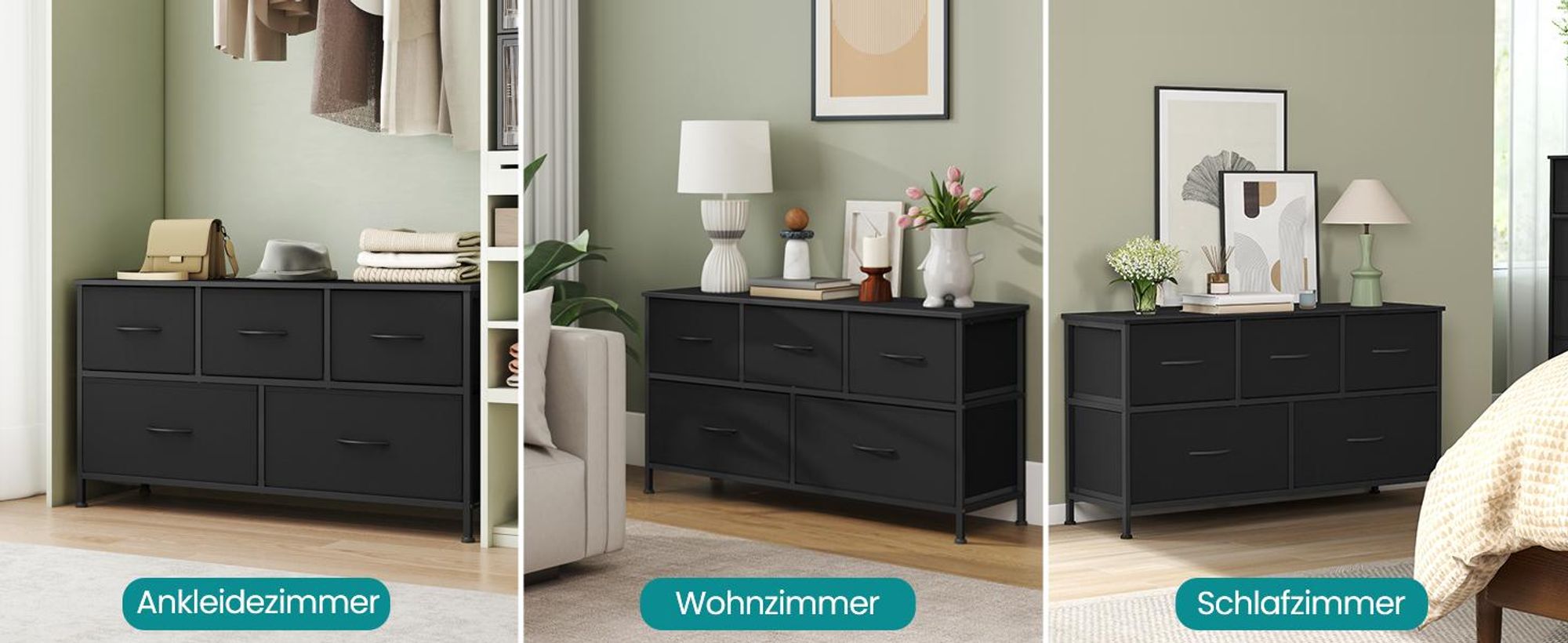 SONGMICS Kommode, Schrank, 5 Stoffschubladen, Aufbewahrungsschrank, Stahl