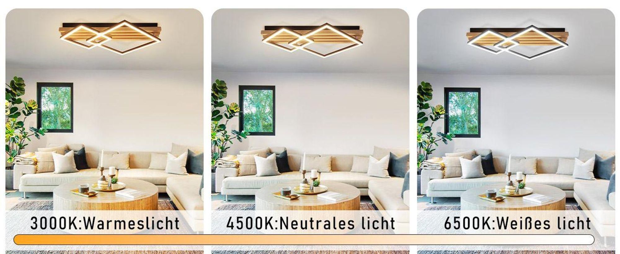 ZMH LED Deckenleuchte Dimmbar Deckenlamape mit Fernbedienung Holz 55CM Schlafzimmerlampe eckig deckenleuchten Geometrisch 36W wohnzimmerlampe