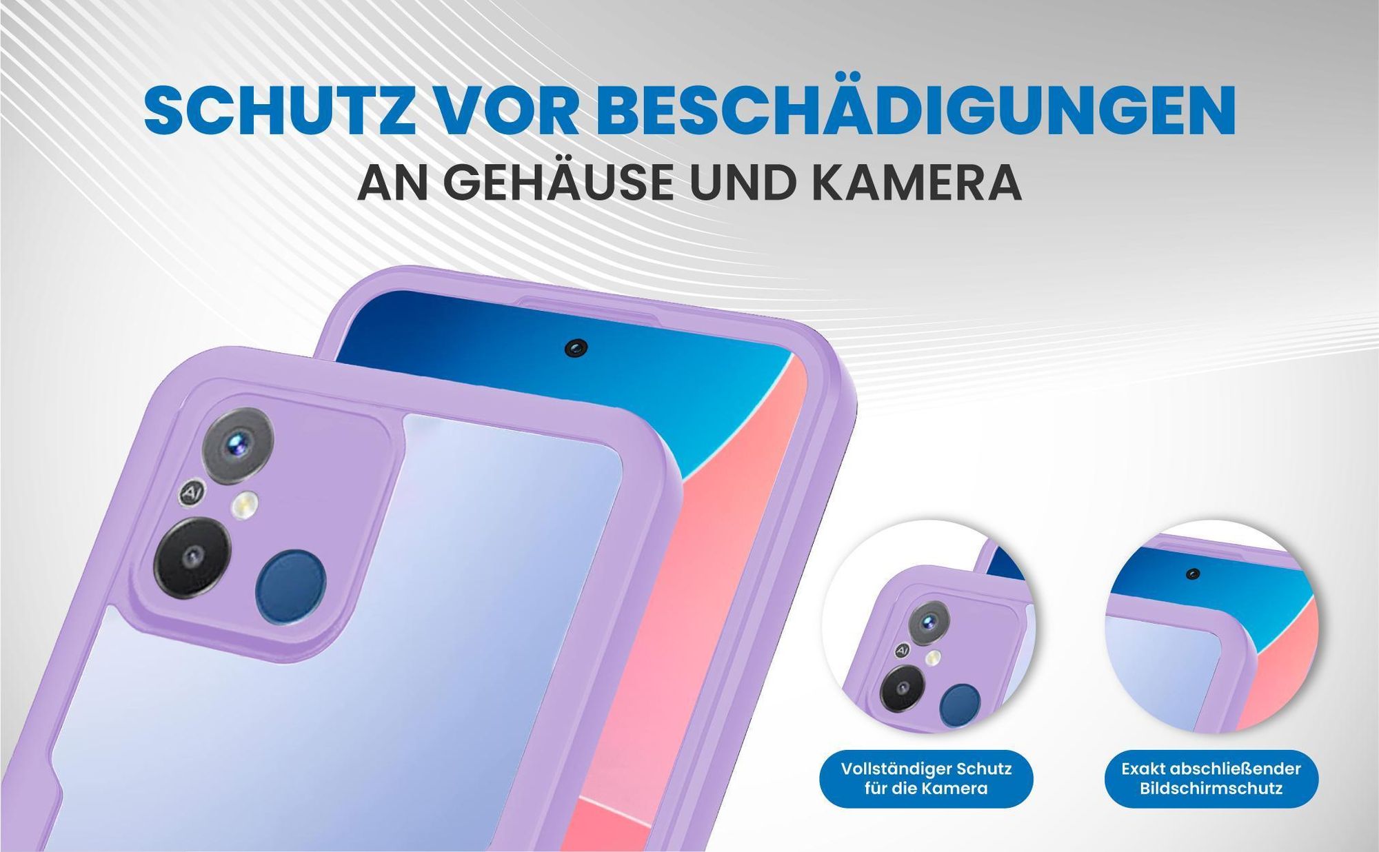 Violette 360 Grad Handyhülle für Xiaomi Redmi 12C Front und Backcover