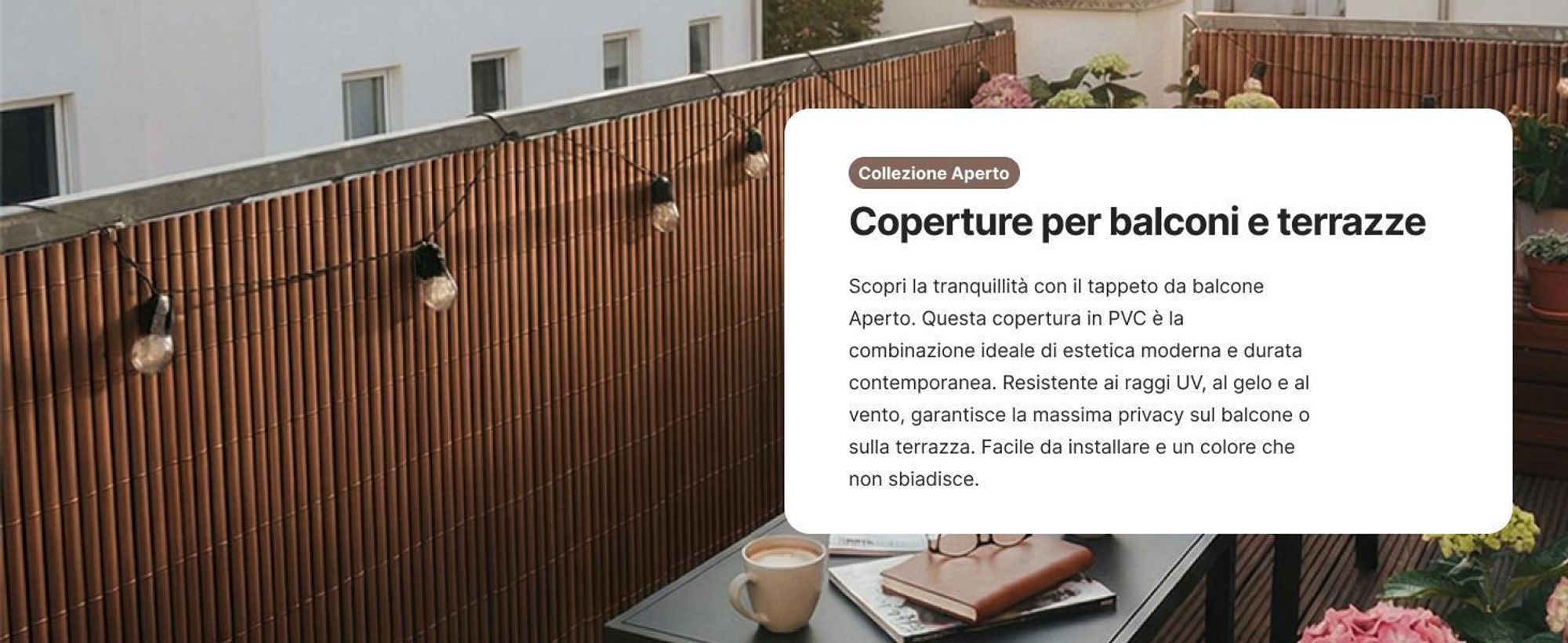 Schermo per balcone, terrazza e giardino, in PVC, Mazovia 150x500 cm, marrone, resistente al vento, agli agenti atmosferici e ai raggi UV, stuoia da esterno per tutto l'anno
