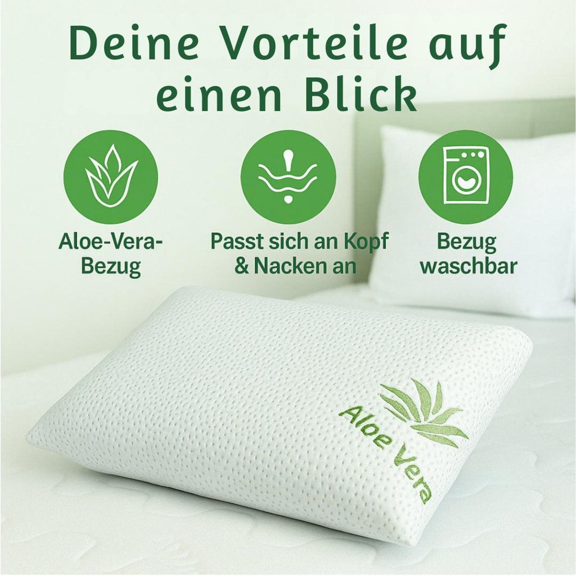 hERZtal Aloe Vera Memory-Schaum Kissen 80x40x15cm – Produktbild
