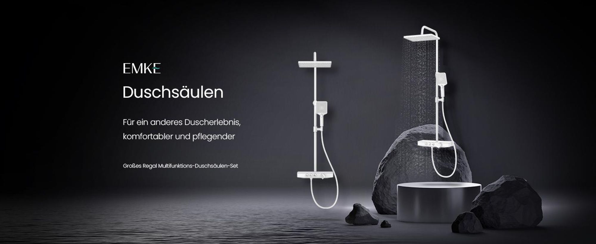 EMKE Duschsystem mit Thermostat Glasablage Handbrause 3 Strahlarten Regendusche, Bad- & Duscharmaturen, Regendusch, KTW-, Weiß - F09