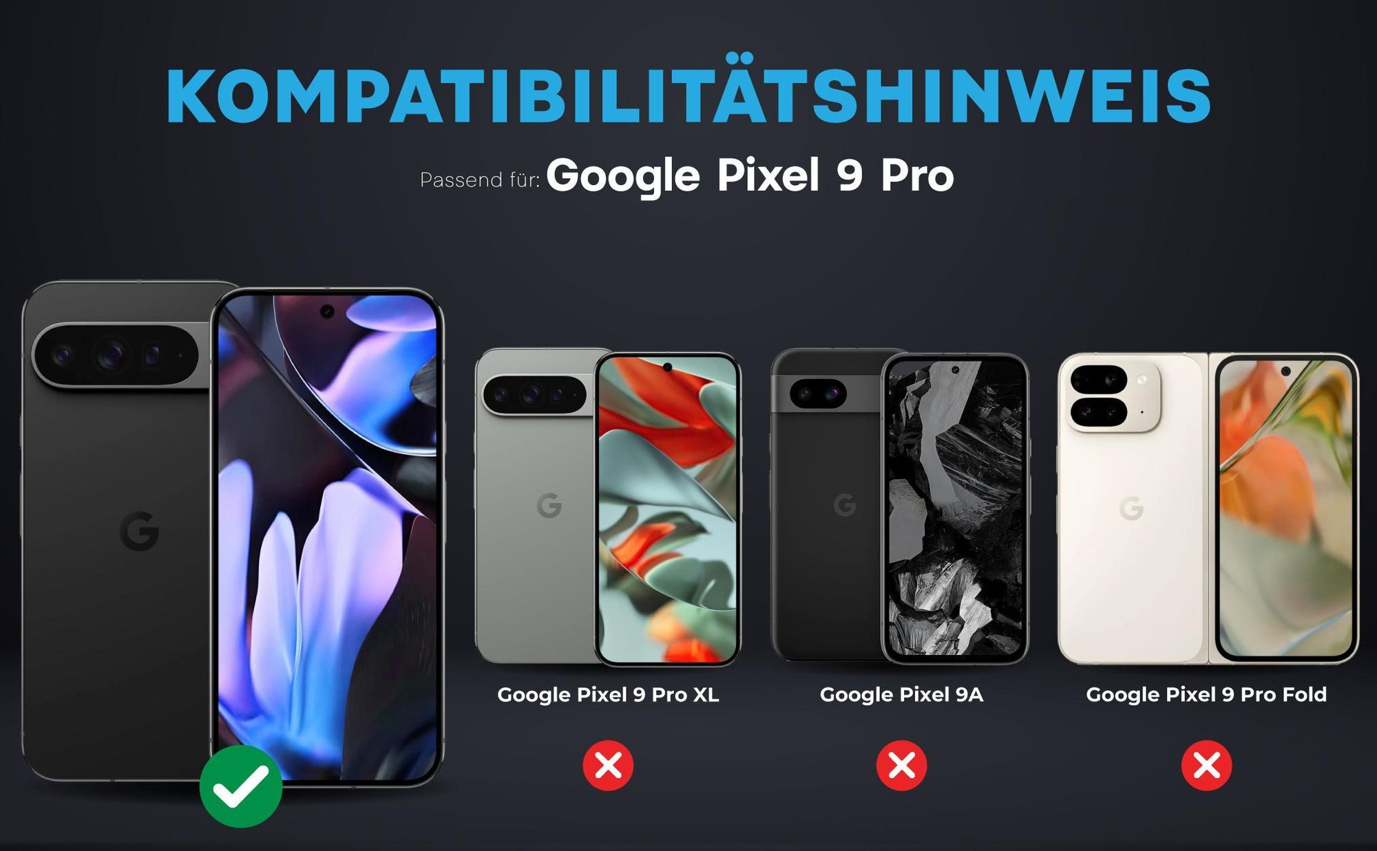 Kompatibilitätshinweise Kameraglas für Google Pixel 9 Pro