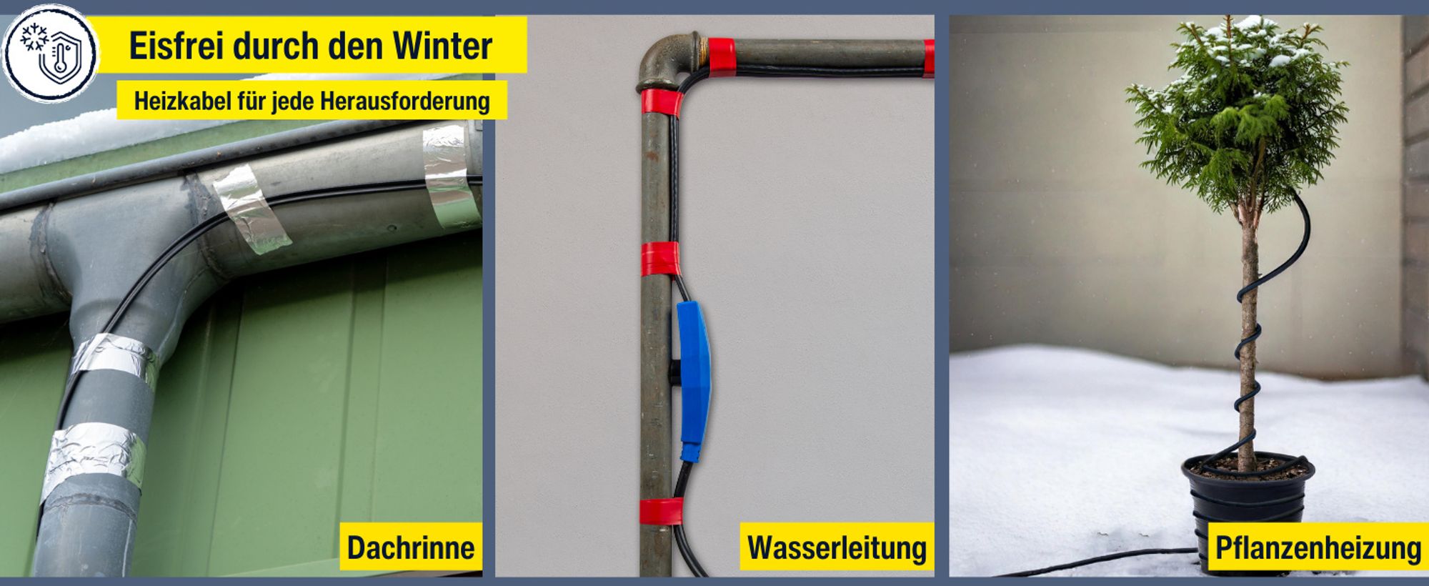 horizont Frostschutz Heizkabel mit Thermostat 48 m, ideal für Wasserleitung oder als Pflanzenheizung, wasserdichte Begleitheizung, Dachrinnenheizung selbstregulierend, Rohrbegleitheizung 230 V