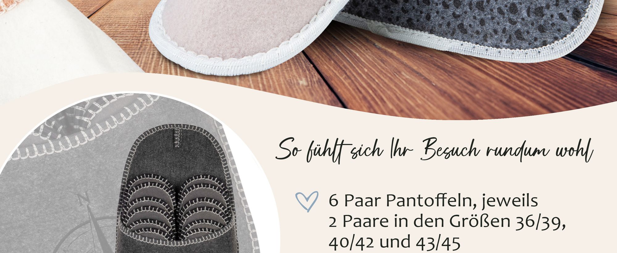 ONVAYA® ABS Gästepantoffel | Kompass | 6er Set | Antirutsch Sohle | Hausschuhe | Filzpantoffel | Gr. 36-45 Gästehausschuhe