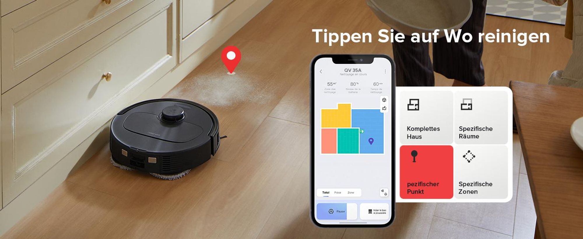 Roborock QV 35A Staubsauger Roboter mit Wischfunktion&Hebarem Wischmopp 8.000pa (Upgrade von Qrevo/Qrevo Plus),Anti-Verfilzungsbürste, All-in-One Dock