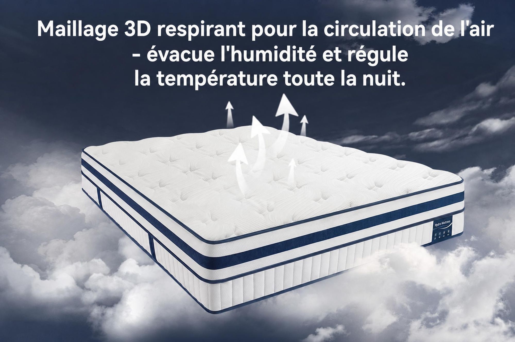Matelas 90x200 cm, hauteur 30 cm, avec topper intégré, matelas à ressorts ensachés 7 zones, fermeté H3/H4