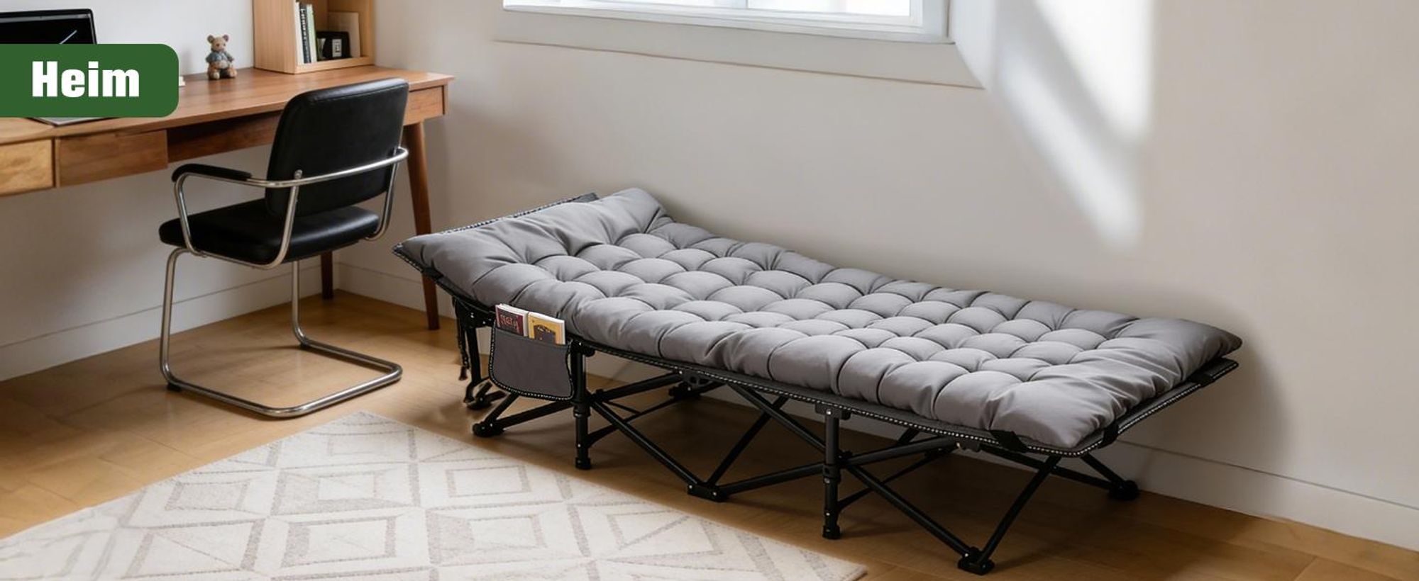 Sekey Tragbares Feldbett mit Matratze, Feldbett Klappbett Tragfähigkeit 200KG Campingbett für Indoor, Outdoor, Camping und Reisen, Grau