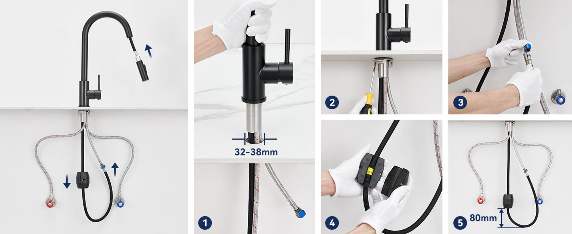 Lonheo Hochdruck Schwarz Küchenarmatur Wasserhahn Küche ausziehbar mit 2 Strahlarten 360° drehbar Spültischarmatur mit Brause