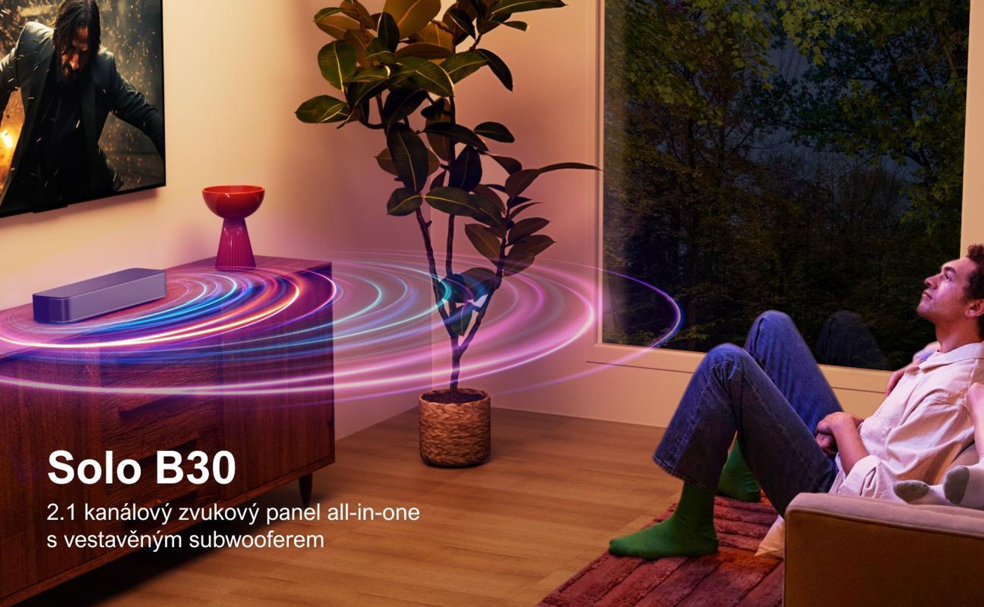 ULTIMEA 2.1kanálový soundbar pro TV s nastavitelnými basy, ovládáním přes aplikaci, all-in-one soundbar, TV reproduktor Bluetooth 5.4, Poseidon M20