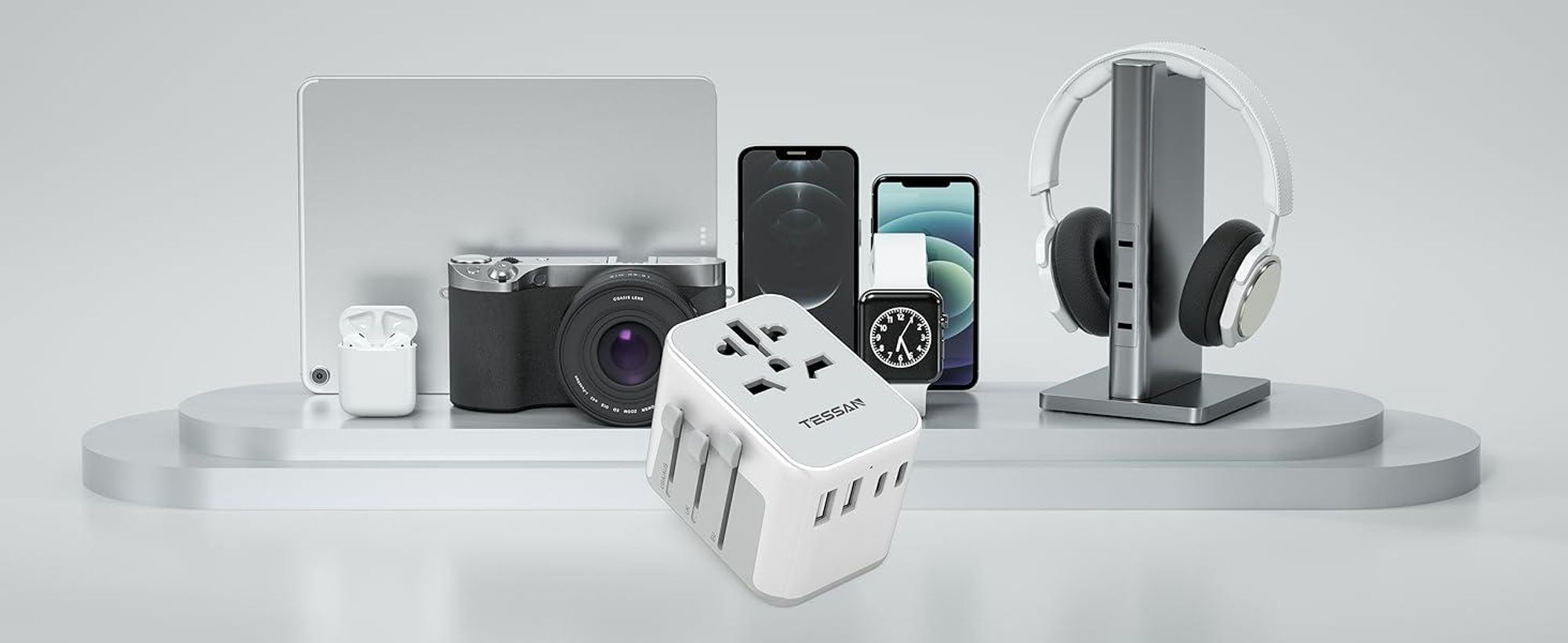 Reiseadapter Weltweit Reisestecker Adapter Weltweit mit 2 USB A und 2 USB C Universal Travel Adapter für DE USA UK AU