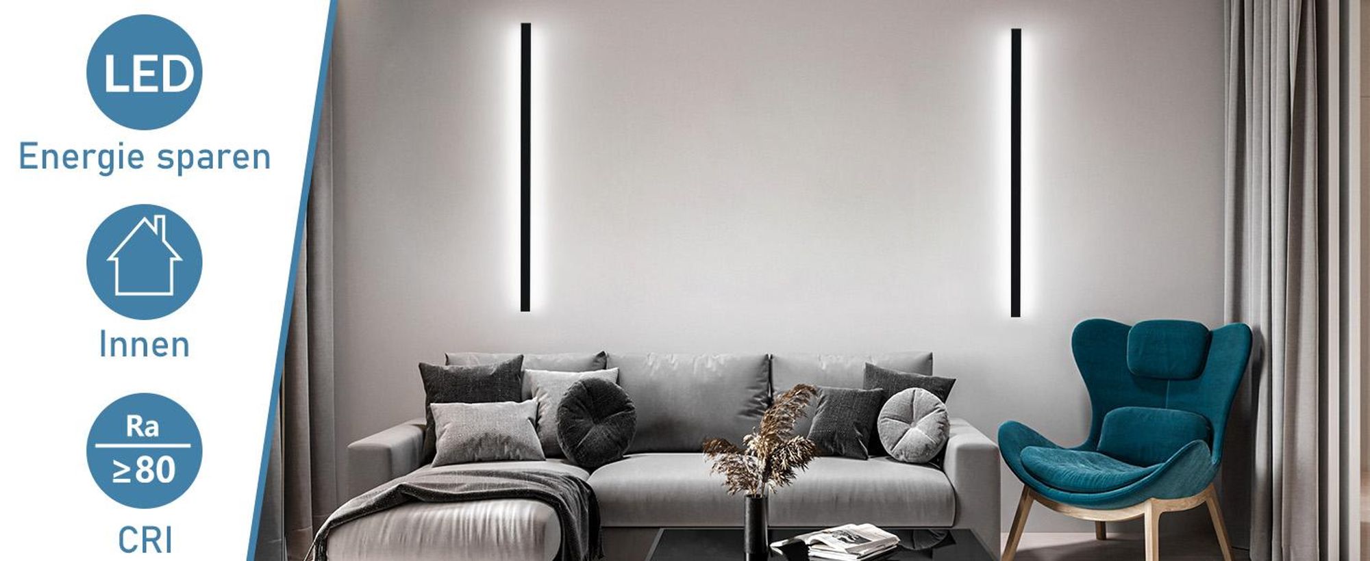 ZMH LED Wandleuchte Wandlampe 100CM Innen Schwarz Kaltweiß 32W Modern Flur Up Down Wandbeleuchtung Flurlampe für Wohnzimmer Küche Schlafzimmer Hotel