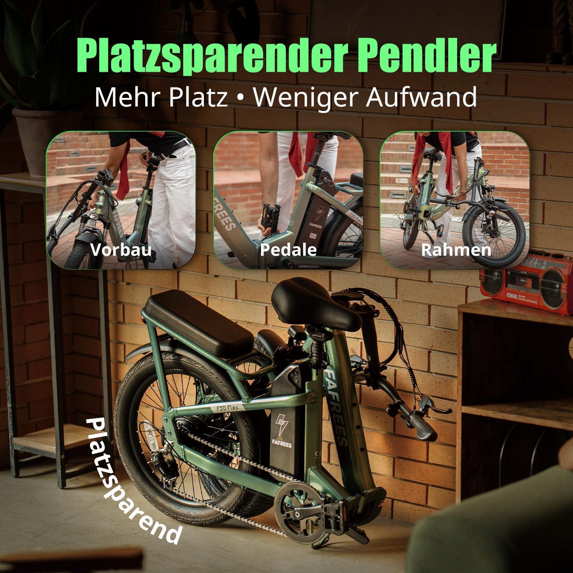 FAFREES F20 Flex Elektrofahrrad, 250-W-Motor, 36-V-20-Ah-Akku, Reichweite 75–100 km, mechanische Scheibenbremsen – Gunmetal