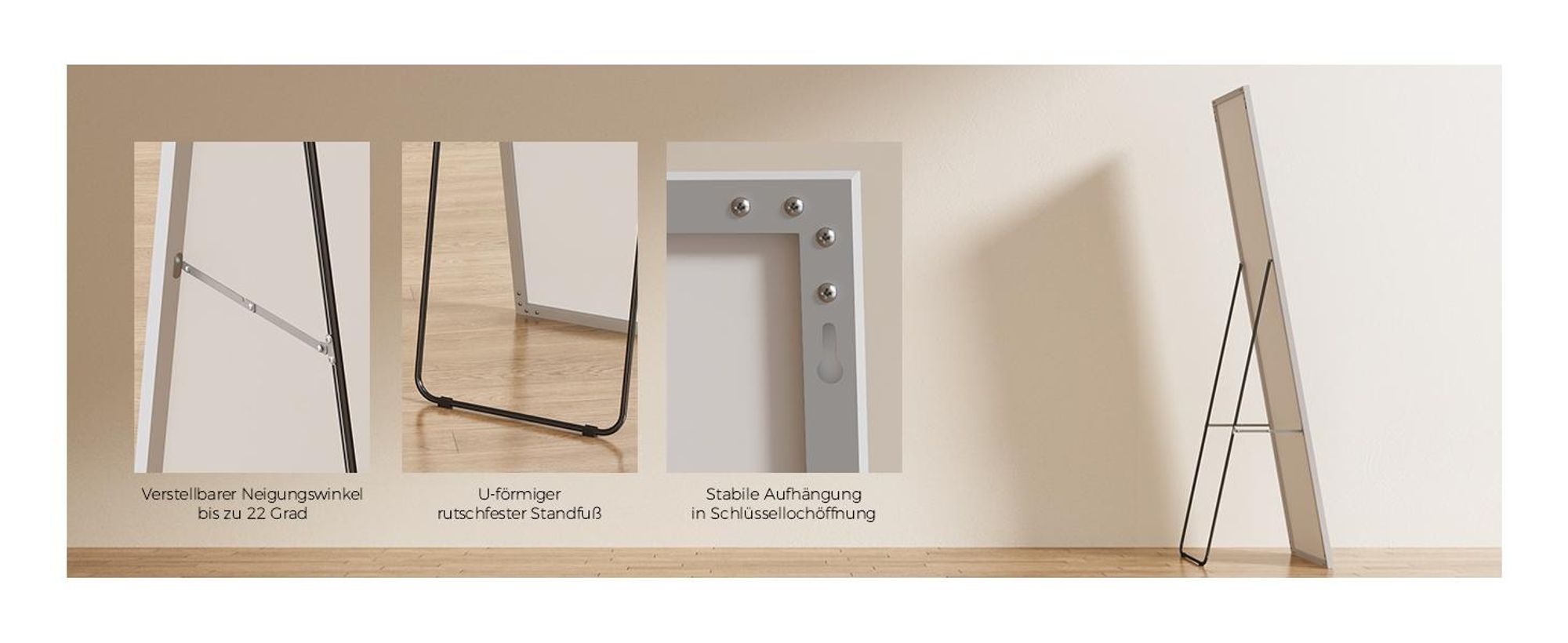S'AFIELINA Ganzkörperspiegel Standspiegel 160 x 40 cm Silber Metallrahmen Rahmen HD Großer Standspiegel für Ankleidezimmer/Schlafzimmer/Wohnzimmer