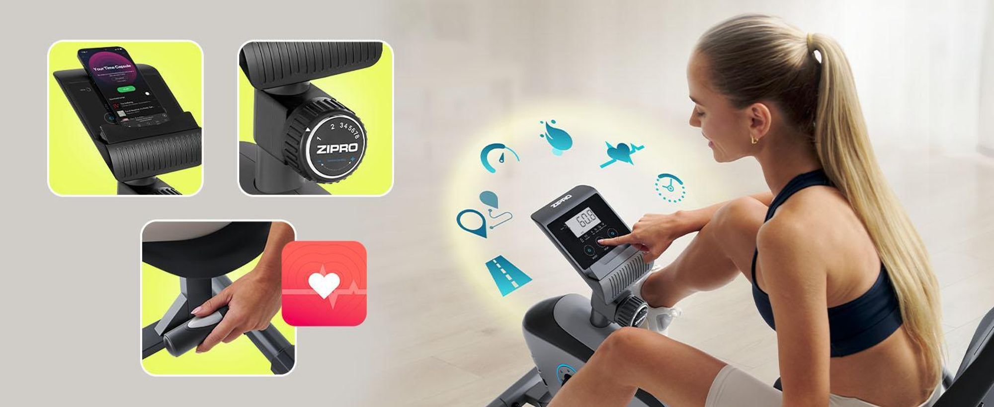 Zipro Cyclette Magnetica Orizzontale per Adulti Vision fino a 120kg, Nero, Taglia unica, Taglia unica