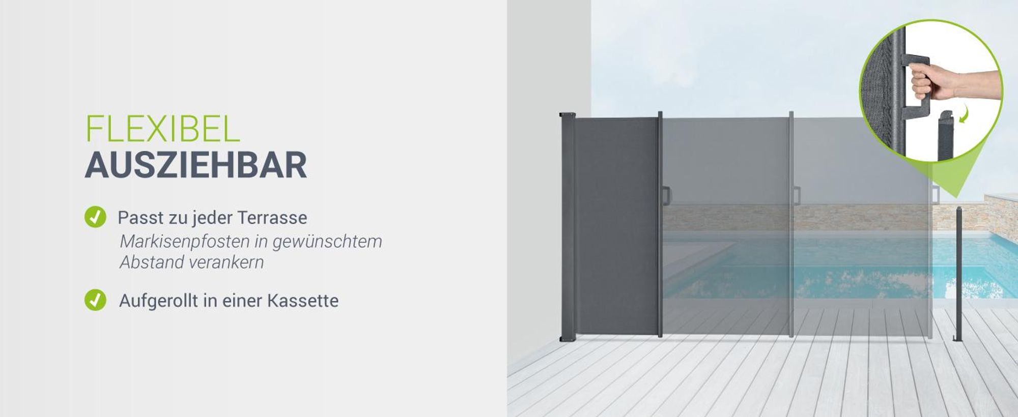 Juskys Seitenmarkise Dubai 300 x 180 cm ausziehbar blickdicht, Sichtschutz für Balkon & Terrasse, Seitenrollo Wandhalterung - anthrazit