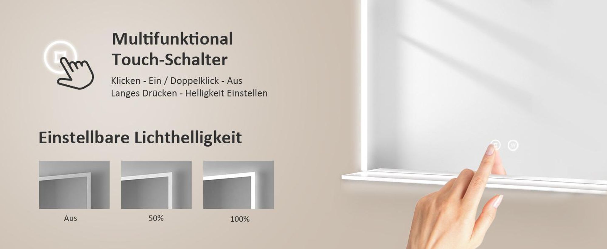 EMKE Badspiegel 80x60cm LED Beleuchtung mit Ablage Horizontal Badezimmerspiegel Touchschalter 6500K Beschlagfrei horizontal Spiegel Touch kaltmweiß