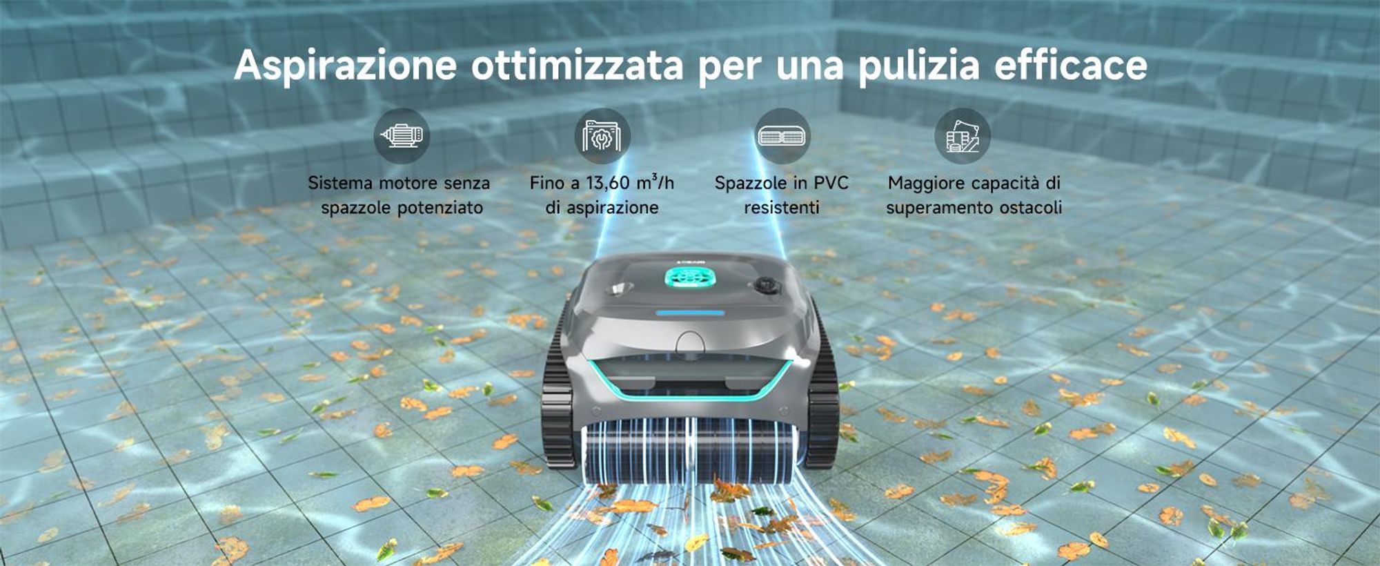 Robot per piscina senza fili WYBOT C2 - Potenza di aspirazione 3592 GPH, autonomia di 180 minuti, doppio filtro da 180 μm + 10 μm, controllo tramite app, IPX8, fino a 150 m²