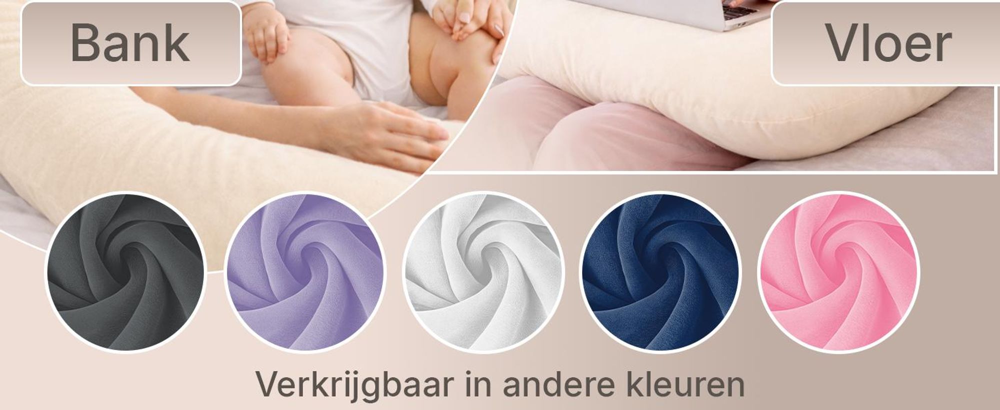 ELONEO Zijslapenkussen met hoes, kussens voor tijdens het geven van borstvoeding, zwangerschapskussen XXL, kleur: crème