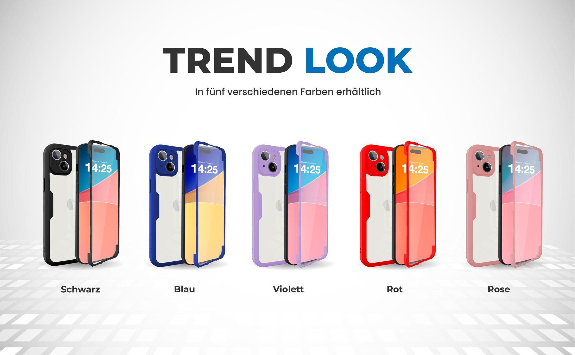 360 Grad Cover Front Back für Apple iPhone 15 in verschiedenen Farben
