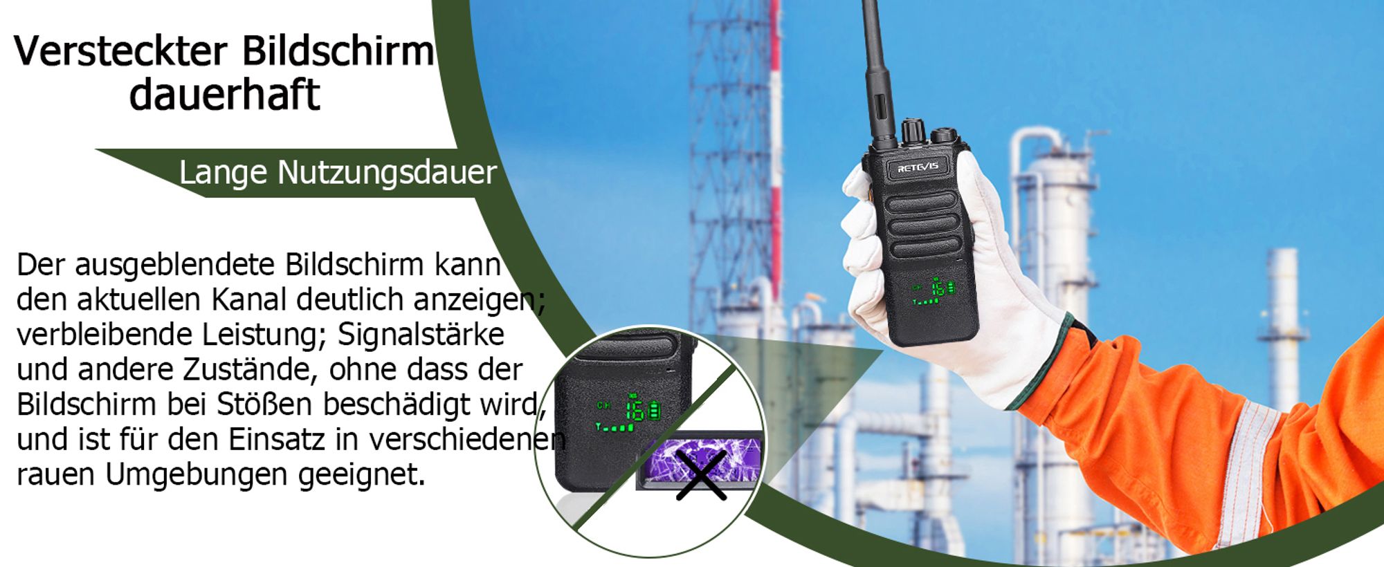 Retevis RT86 Funkgeräte set, Großer Reichweite, 2600 mAh, 16 Kanäle, VOX Scan, Squelch, Für Baustellen, Schule, Lager