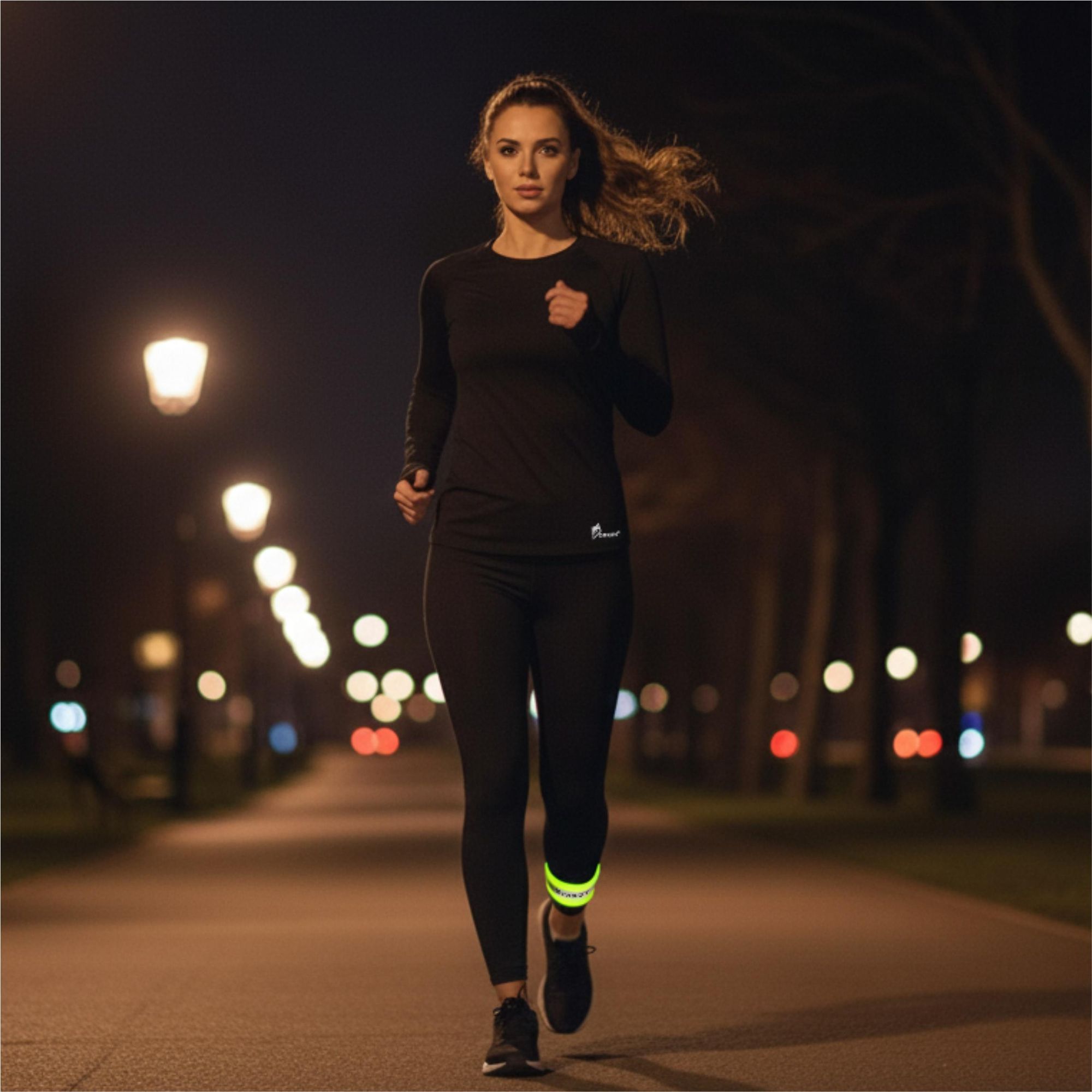 Reflektorband 2er Set, Reflektor zum Laufen & Radfahren, Sicherheitsband verstellbar mit Klettverschluss für Arm & Bein, EVI SPORT ActiveFlash Grün