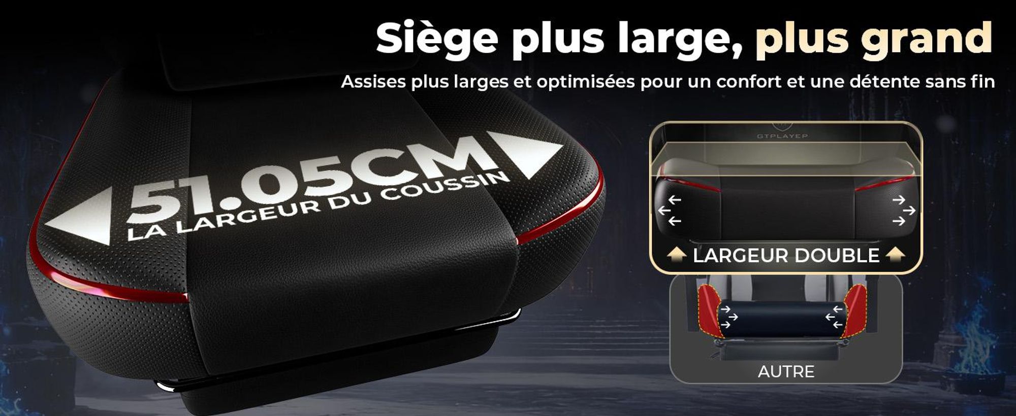 Fauteuil gaming GTPLAYER : fauteuil pour gamers avec repose-pieds, coussin lombaire, appuie-tête, hauteur réglable et accoudoirs ajustables, rouge