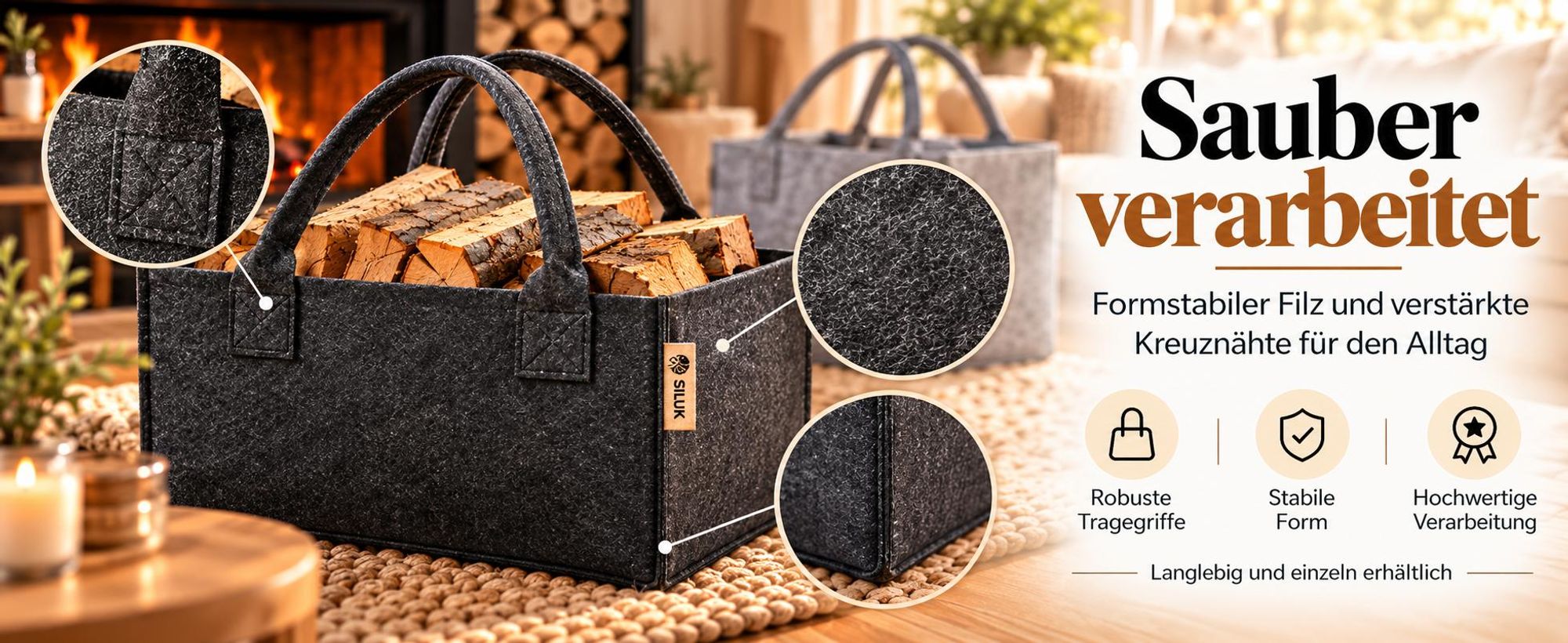 Filztasche Hellgrau Einkaufstasche Kaminholztasche Kaminholzkorb Filz Zeitungsständer Zeitungskorb (1 Stk. Grau)