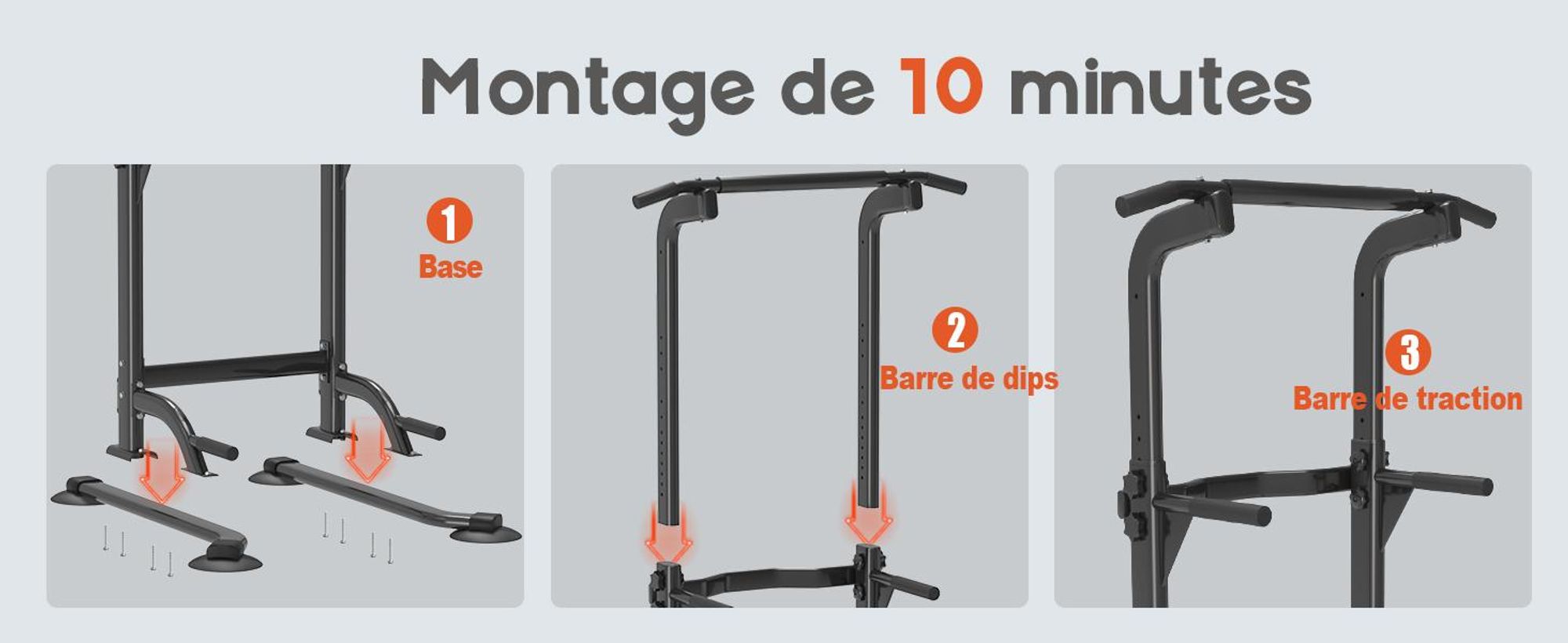 DH FitLife Power Tower Dip Station – Barre de Traction et Dips Réglable, Station de Musculation Complète pour Salle de Sport à Domicile