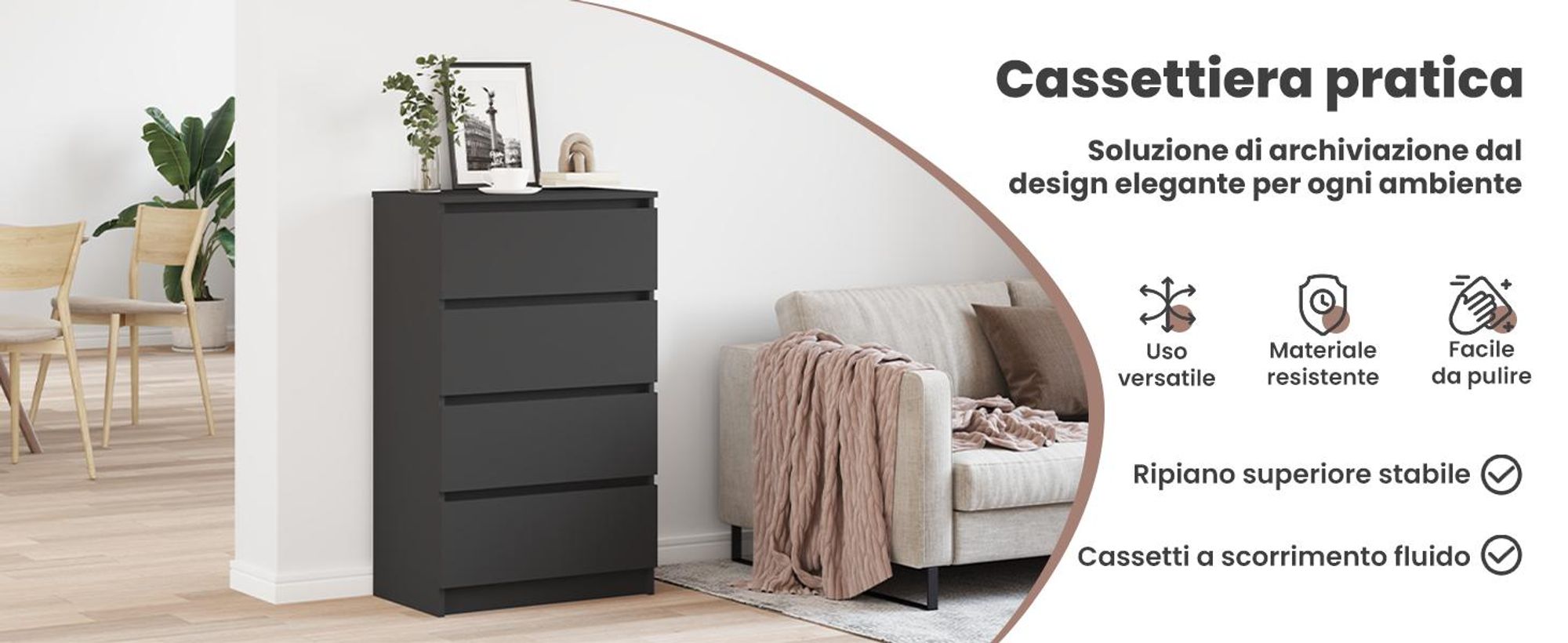 Credenza in legno 60 x 98,5 x 35 cm nero