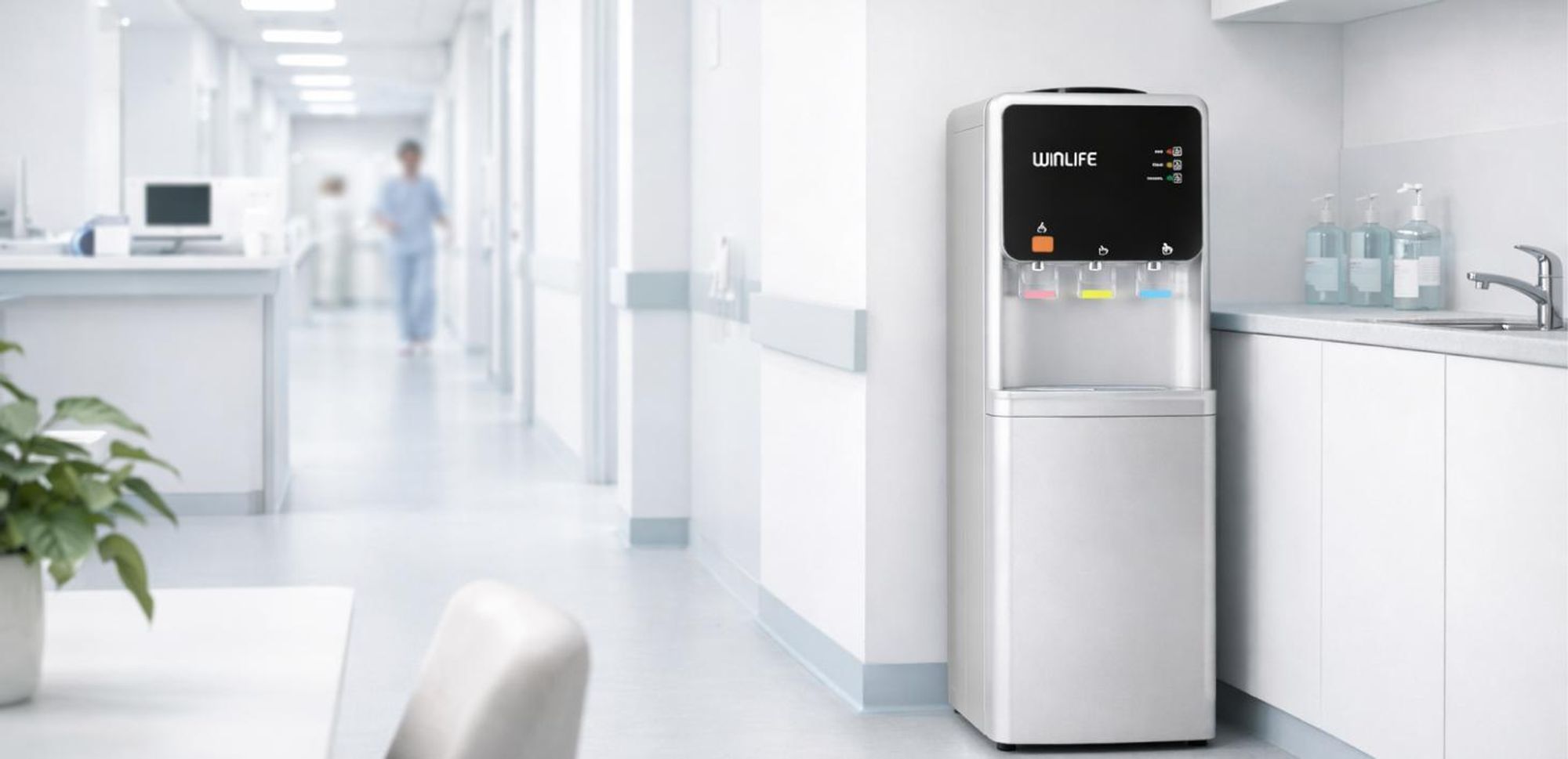 WINLIFE® Elektrischer Wasserspender Groß Silber Wasserspendergerät mit Kindersicherung Knopf, Trinkwasserspender für heiße & kalte Getränke 5 bis 20 L