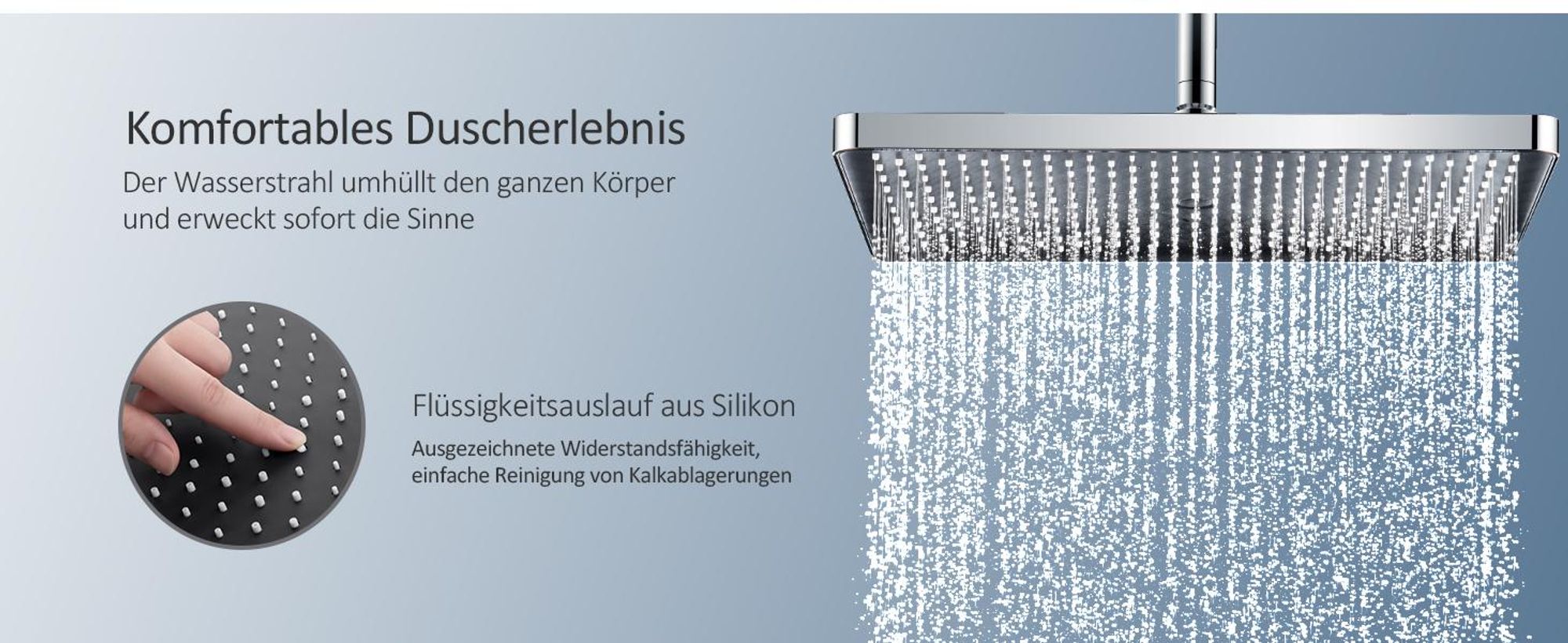 EMKE Duschsystem mit Thermostat 1146x450x480mm Glasablage Handbrause mit 3 Strahlarten Regendusche, Bad- & Duscharmaturen, KTW-, Chrom F10
