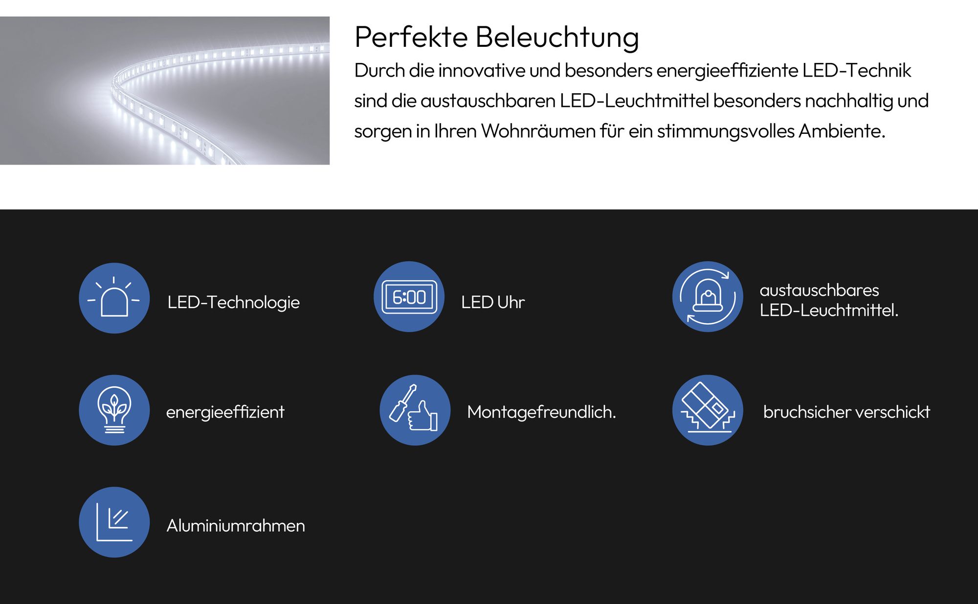 LED Badspiegel TALOS black Moon 120x70 cm - Badezimmerspiegel mit Beleuchtung - feuchtwassergeeignet durch Aluminiumrahmen - Licht-Farbe Neutralweiß