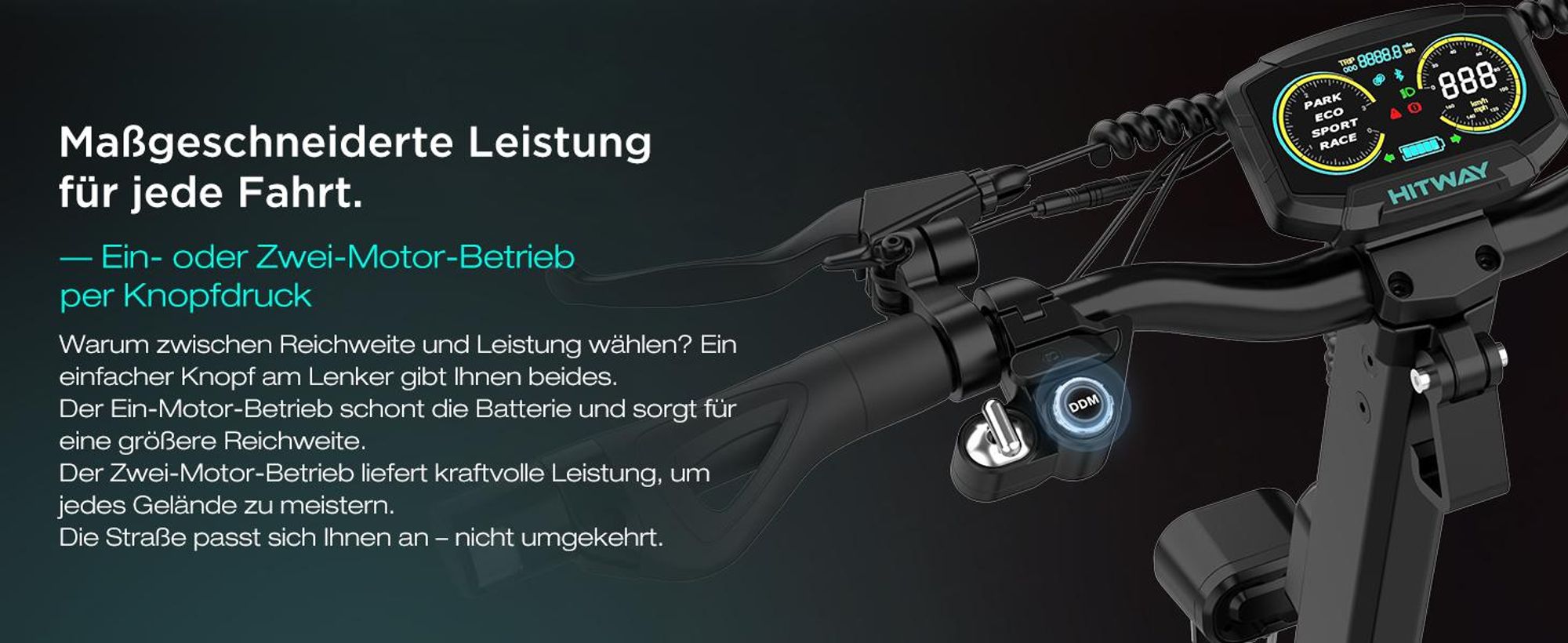 HITWAY H11 E-Scooter mit ABE, Elektroscooter mit 250W*2 Motor Spitze 1800*2, bis zu 100 km, 52V 23,4Ah, App & NFC, 10 " Offroad Luftreifen, IPX6