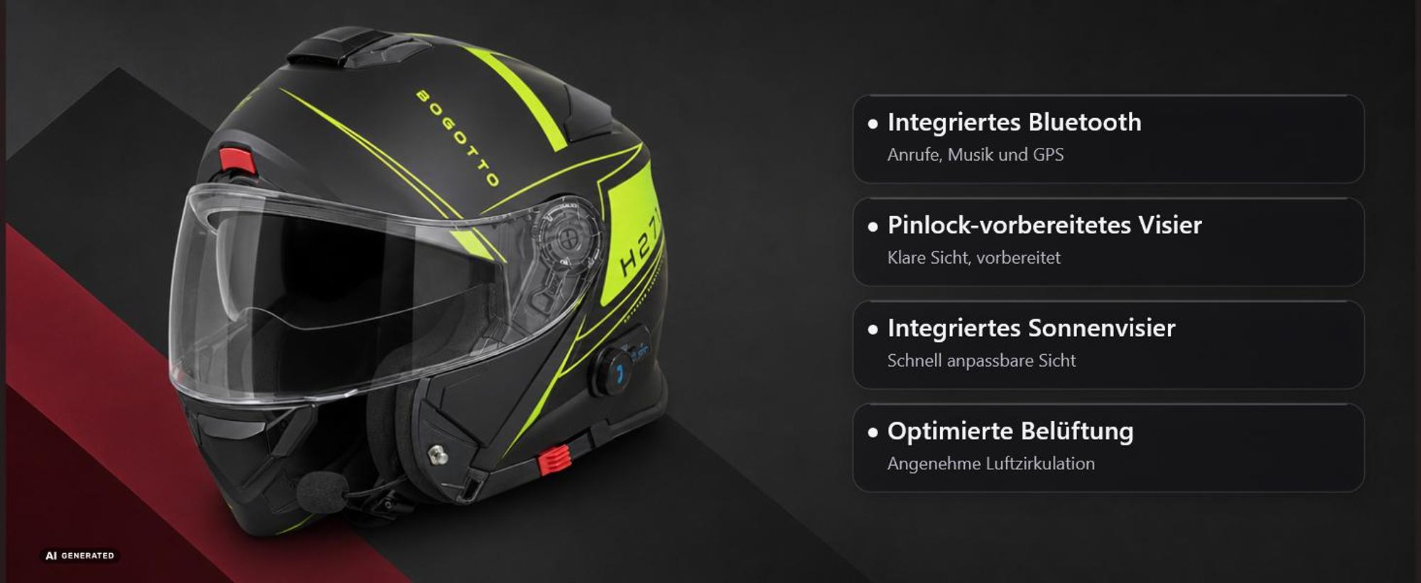 Bogotto H271 BT Taog Bluetooth Klapphelm, schwarz matt/grau, M