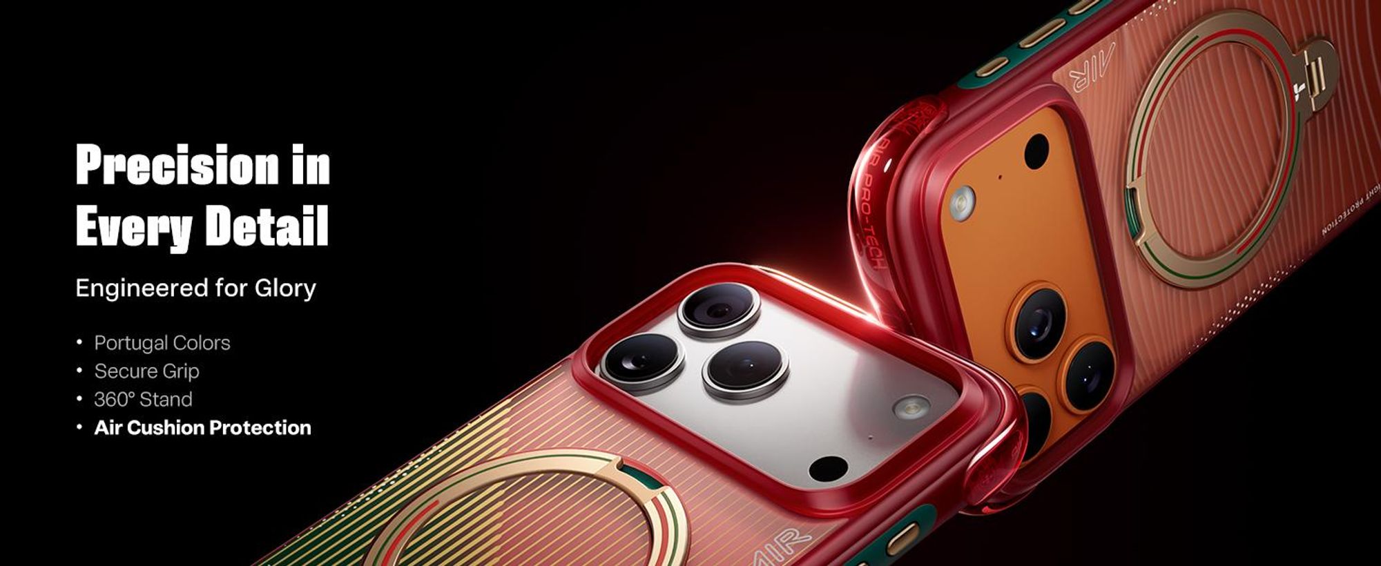 TORRAS Q3 Air x Portuguese(FPF) für iPhone 17 Pro hülle mit echtem Airbags Doppelter Schutz & 360° Magnetischer Robust Ständer, Glory Slash