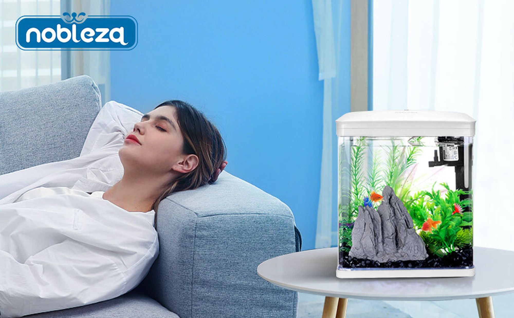 7 Liter Aquarium Komplettset LED mit Pumpe， Kleines Nanoaquarium  mit Filteranlage Mini Nano Becken Set für Fische, Weiß