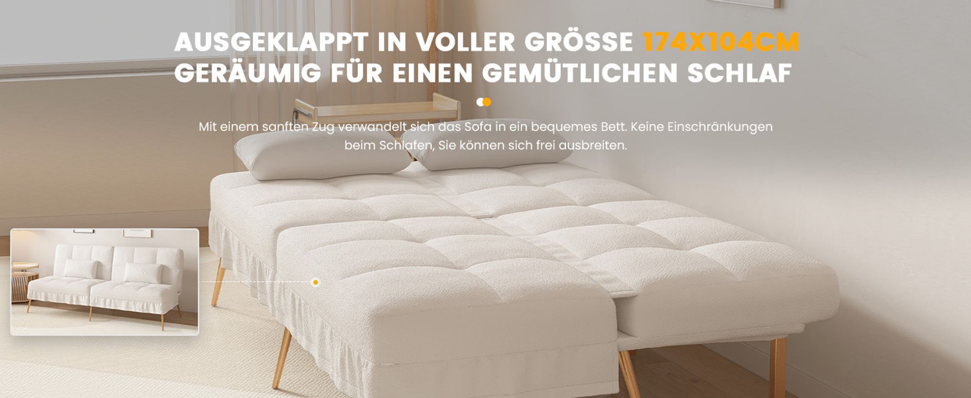COMHOMA Schlafsofa mit Schlaffunktion, Sofa Klappsofa, Bettcouch, ecksofa, Couch Gästebett, 3-Sitzer Sofa, mit verstellbare Rückenlehne aus Teddystoff