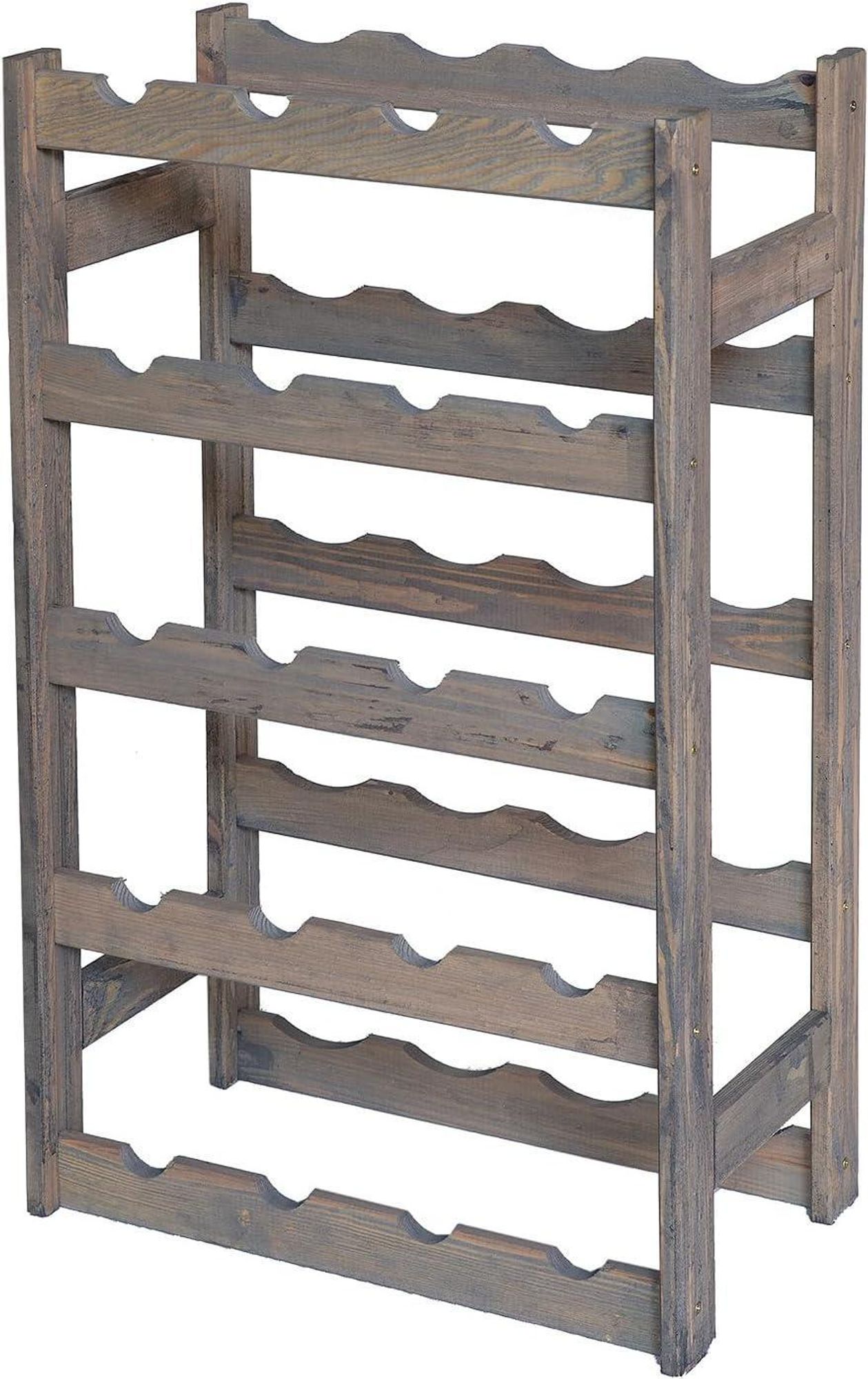 STOLMAK Weinregal aus Holz für 56 Flaschen Schwarz/Braun Kiefernholz 72,5x118x25 cm Flaschenregal Weinschrank Weinständer Flaschenhalter Kellerregal