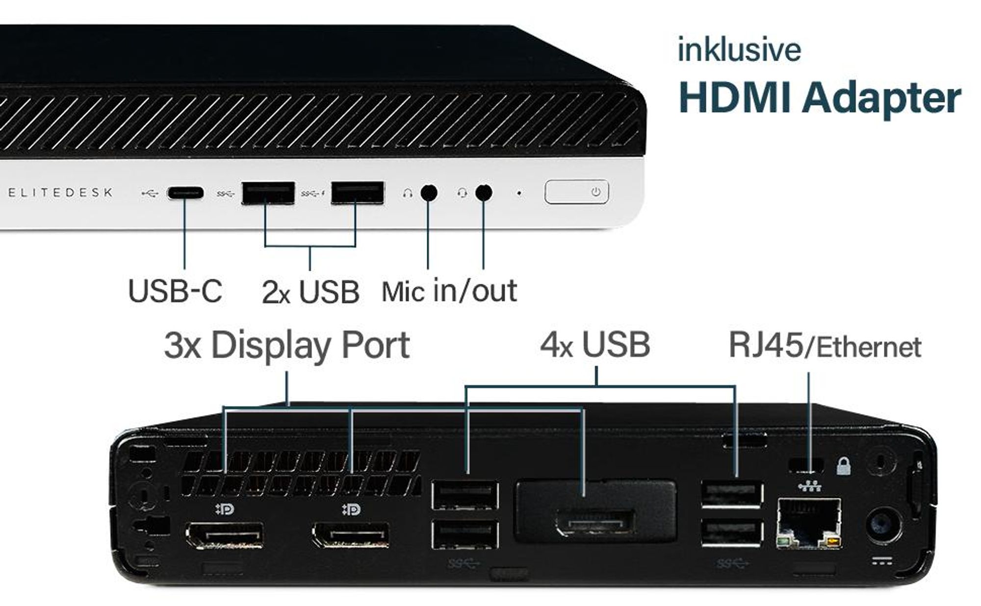 HP Mini PC mit Intel i5 - Desktop Computer + Rechner für Office / Büro mit 3,5 GHz - 16GB DDR4 RAM - 512GB SSD - WLAN - Win 11 Pro + Greed Mousepad