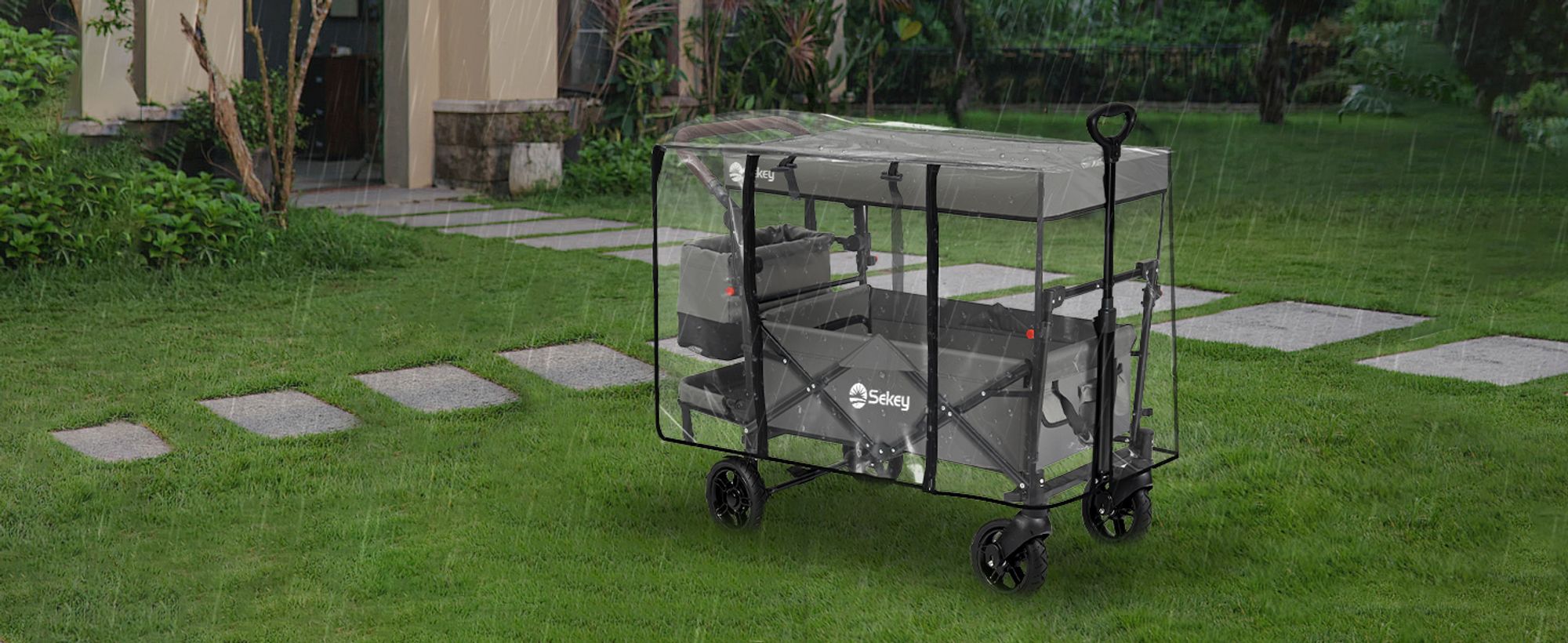 Sekey Regenschutz Transparent für Bollerwagen mit Dach, 110 x 60 x 75 cm