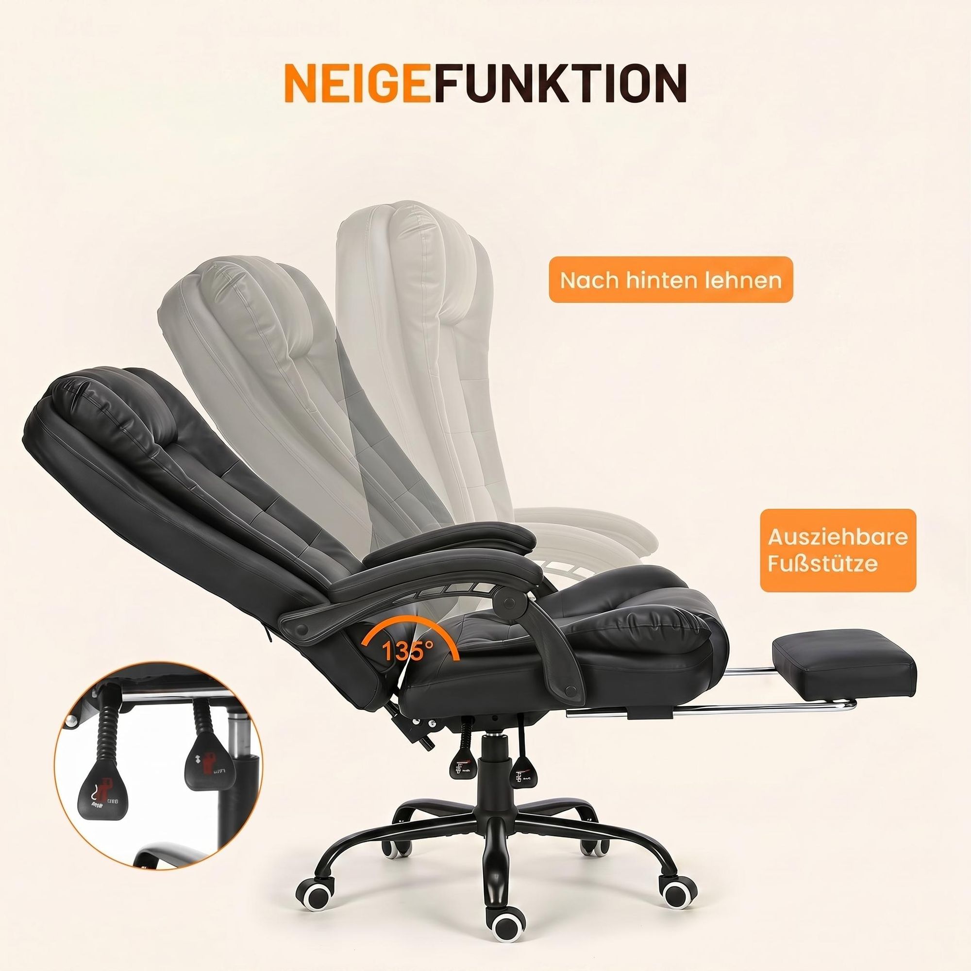 OYAJIA Bürostuhl Ergonomischer Neigbar Bürostuhl Massage Chefsessel Drehstuhl Gaming Büro Stuhl Chefsessel Drehstuhl, Höhenverstellbar mit Fußstützen