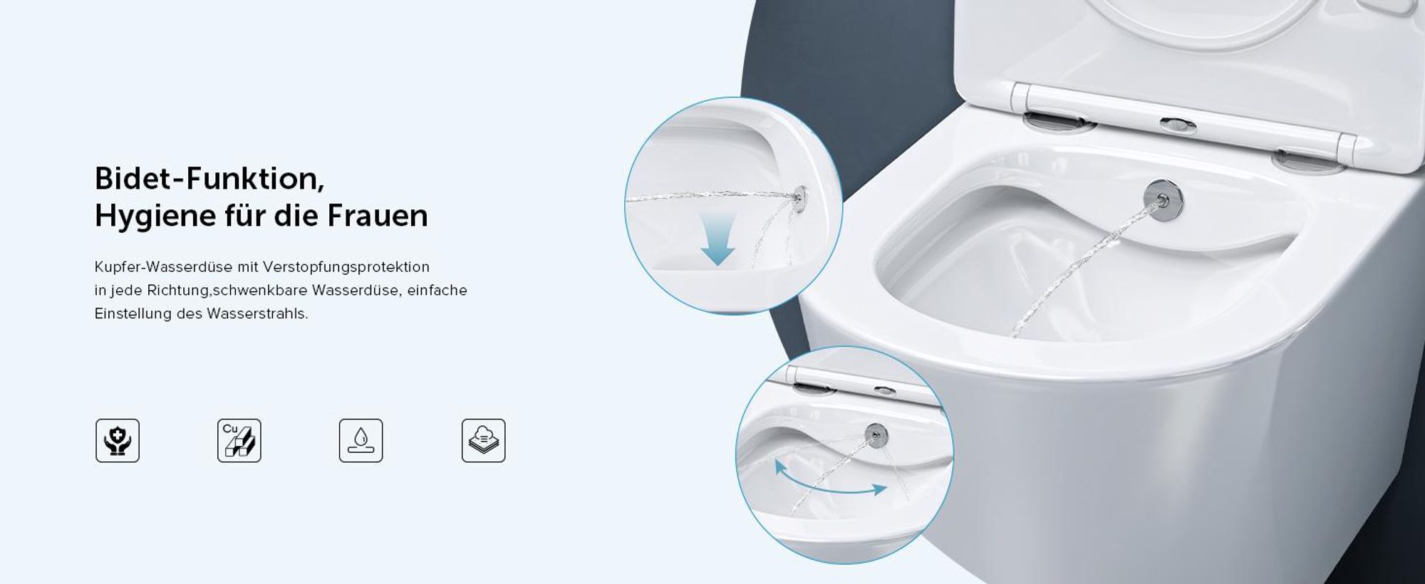 doporro Hänge-WC mit Bidet Funktion Weiß Wand-WC Toilette mit Soft-Close Spülrandloses aus Keramik Hänge-Toilette Aachen601