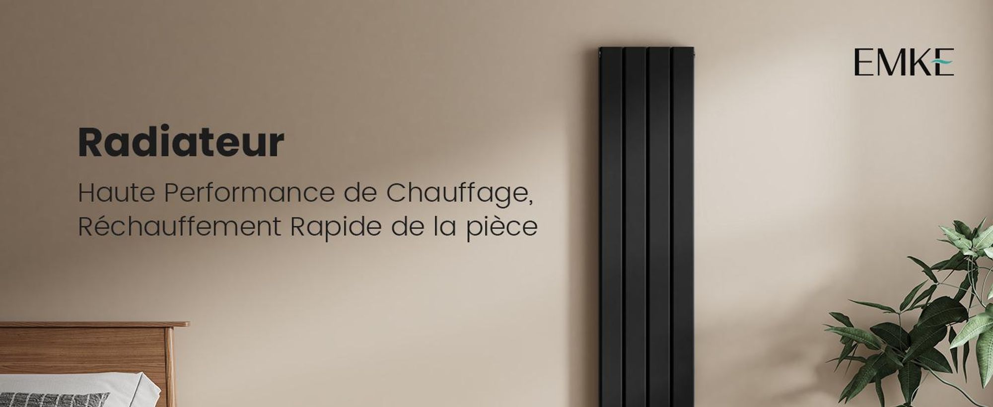 EMKE Radiateur plat Radiateur panneau design Noir Vertical Double couche 1600x 300 mm 966W sans thermoplongeur