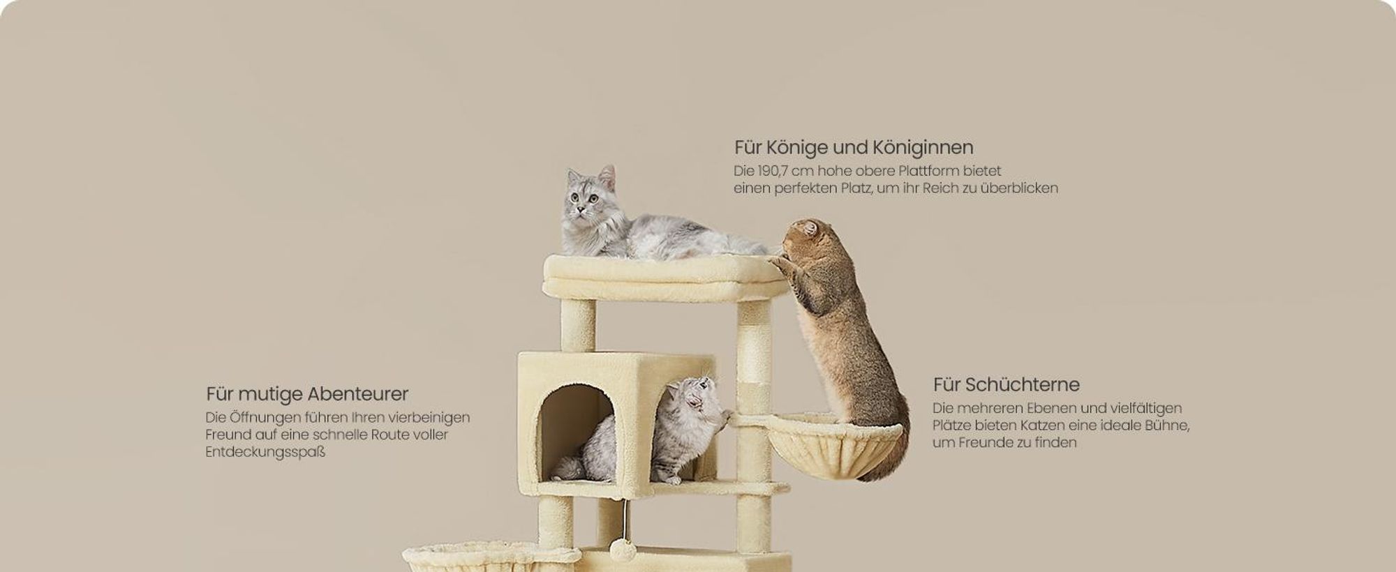 Feandrea Kratzbaum groß, XXL, mehrstöckiger Katzenbaum mit Höhlen und Liegemulden