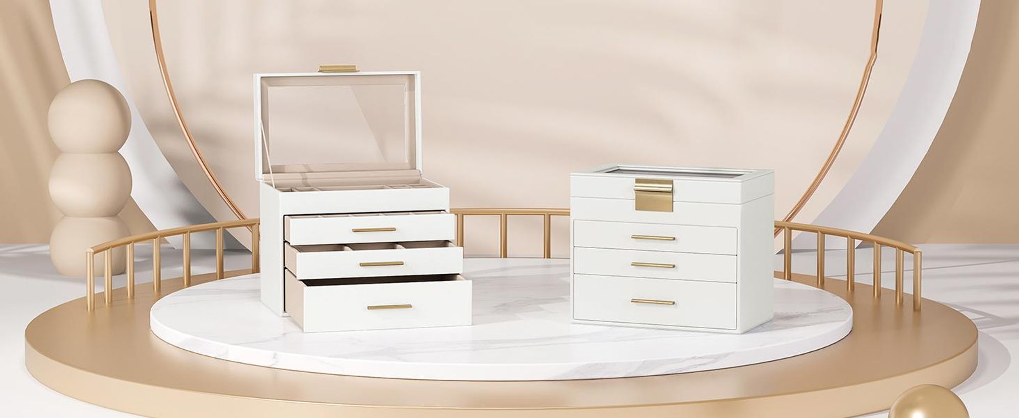 SONGMICS Schmuckkästchen, Schmuckkasten mit 4 Ebenen, Schmuckbox mit Glasdeckel, 3 Schubladen