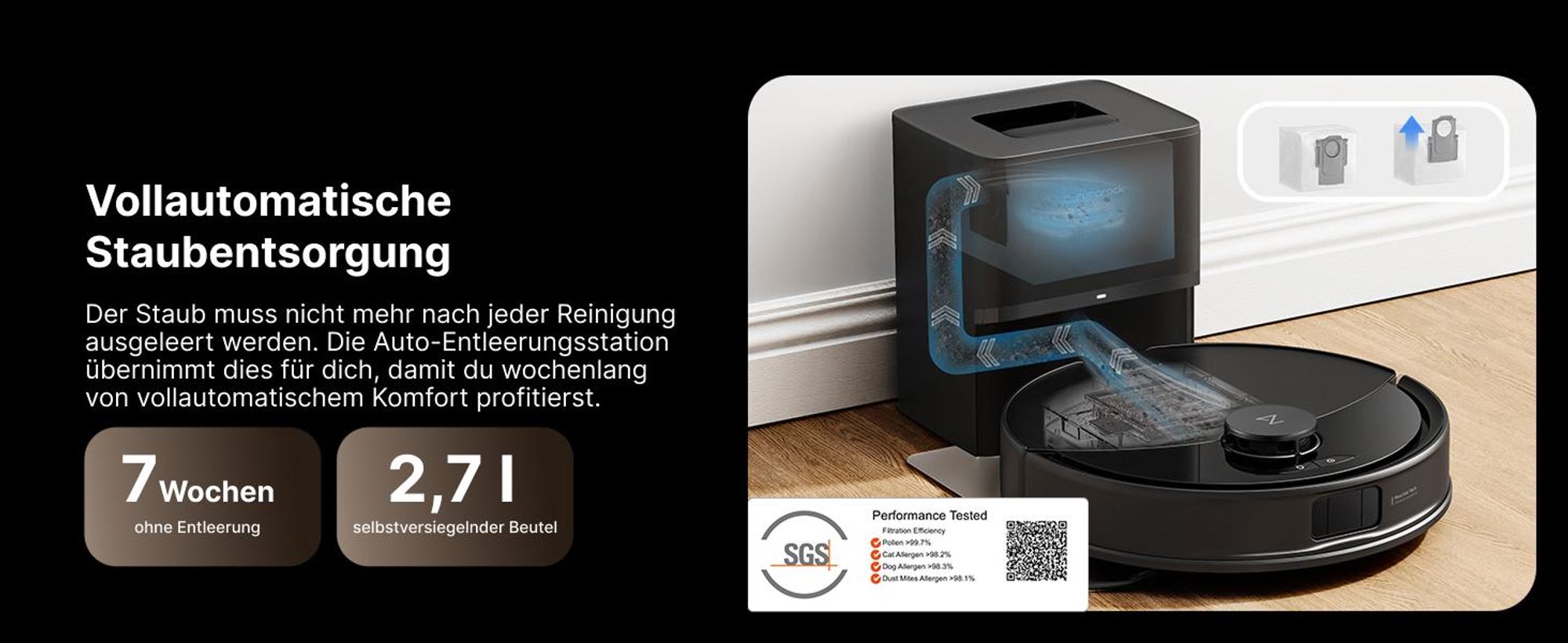 Roborock Q10 PF+ Staubsauger Roboter 10000 Pa (Upgrade von Q8 max+), Dual Anti-Tangle-System, Auto-Entleerungsstation für 7 Wochen, Schwarz